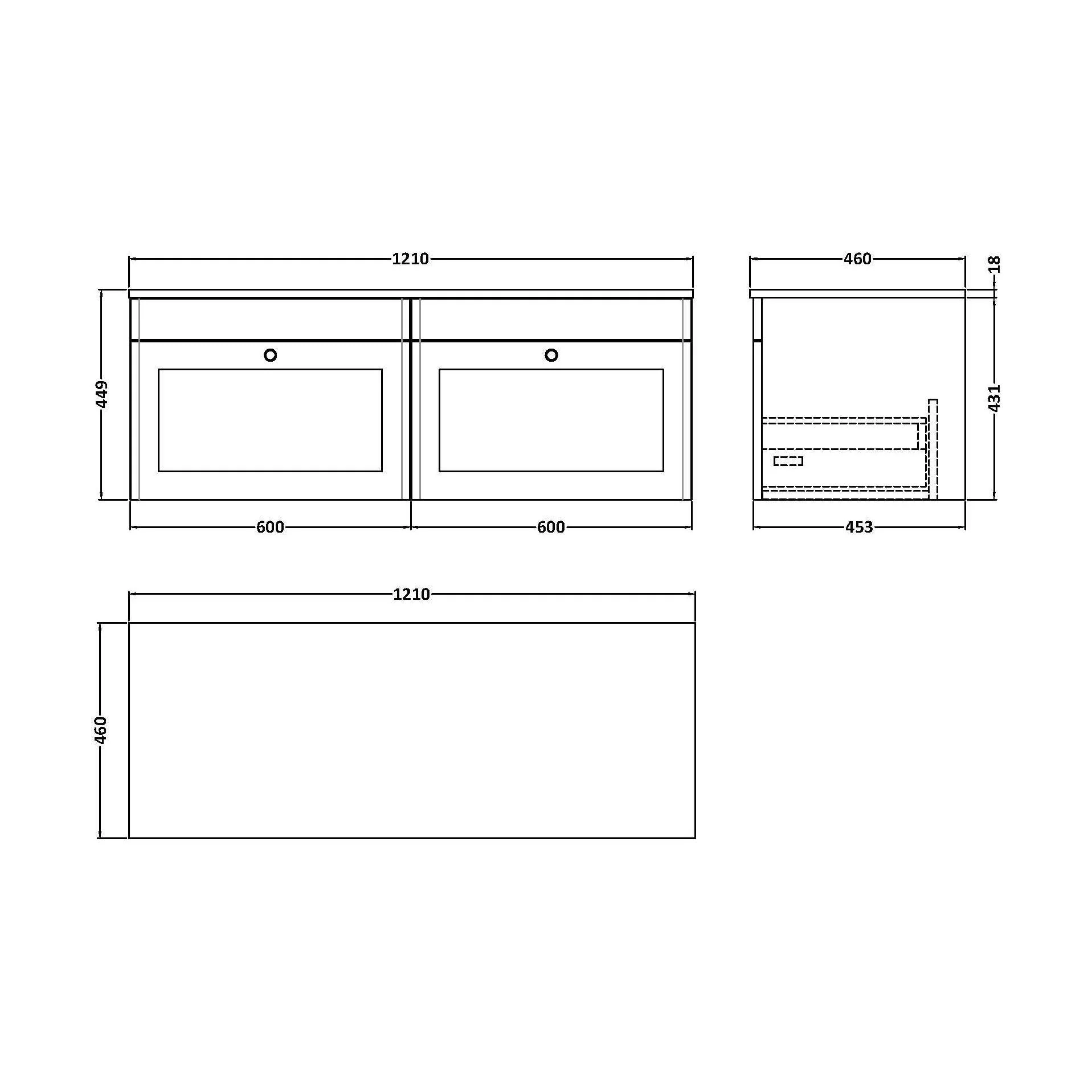 Swynnerton Traditional 2 Drawer Wall Hung Vanity Unit with Marble Top, Dark Grey, 1200mm - Image 2