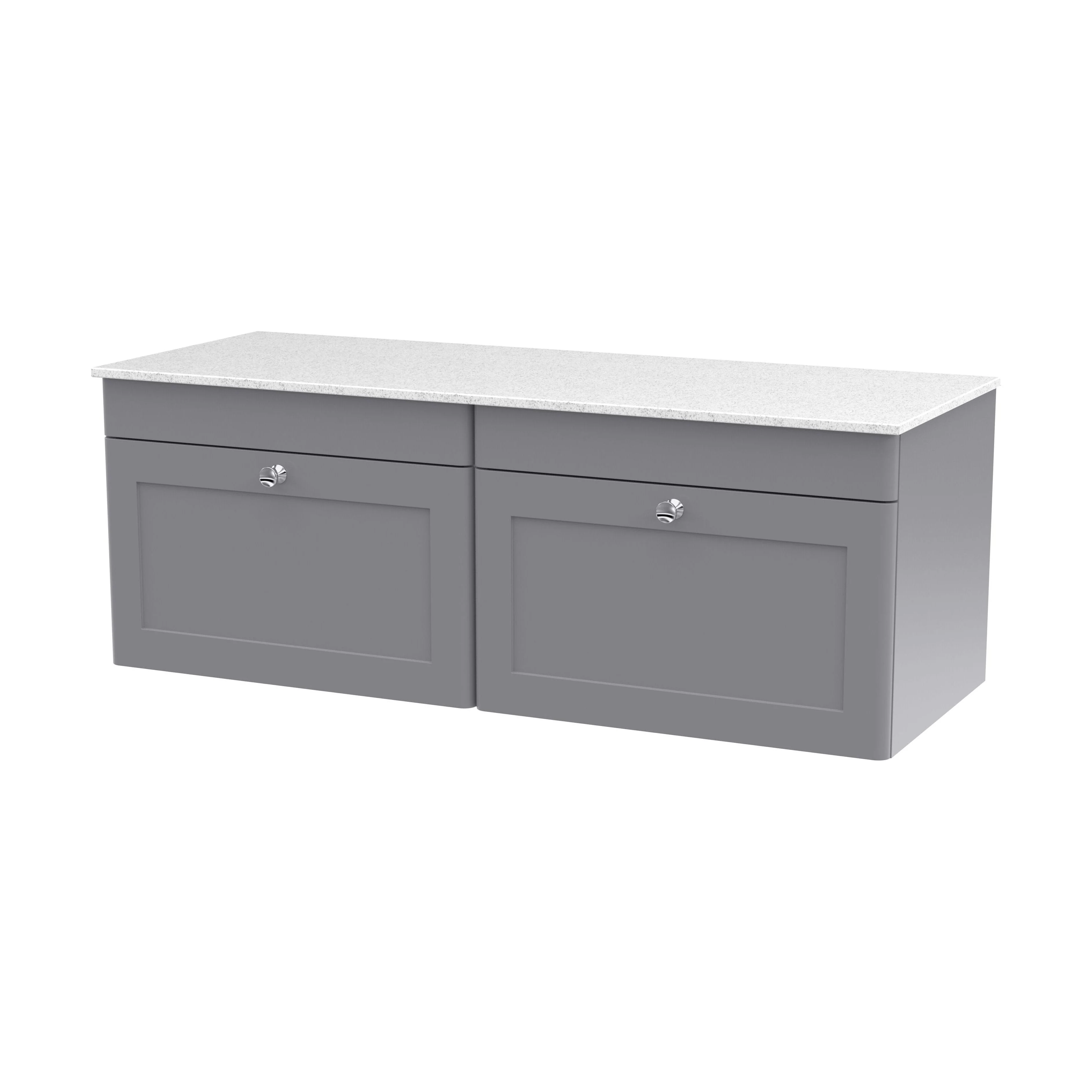 Swynnerton Traditional 2 Drawer Wall Hung Vanity Unit with Marble Top, Satin Grey, 1200mm
