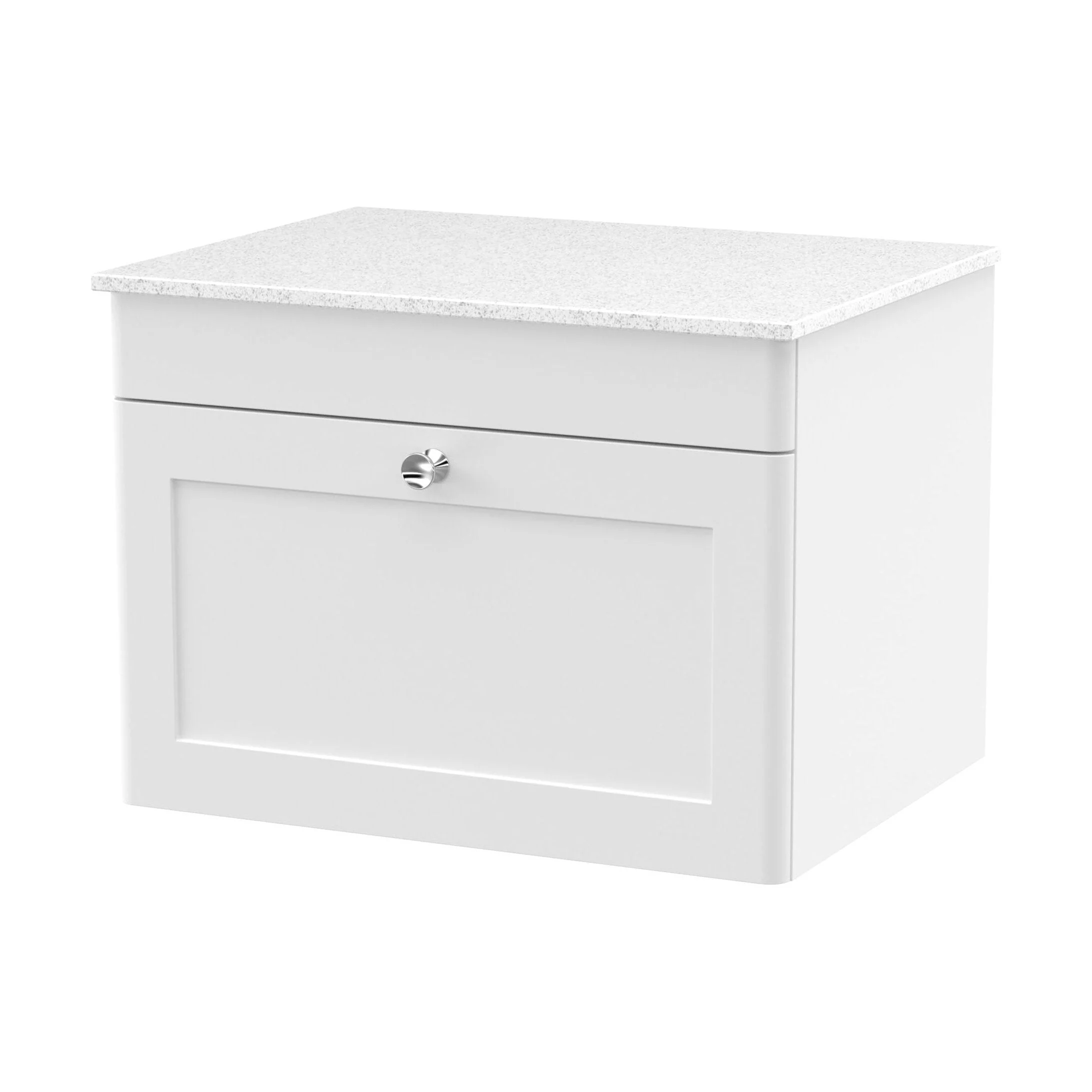 Swynnerton Traditional Wall Hung Vanity Unit with Marble Top, Satin White, 600mm