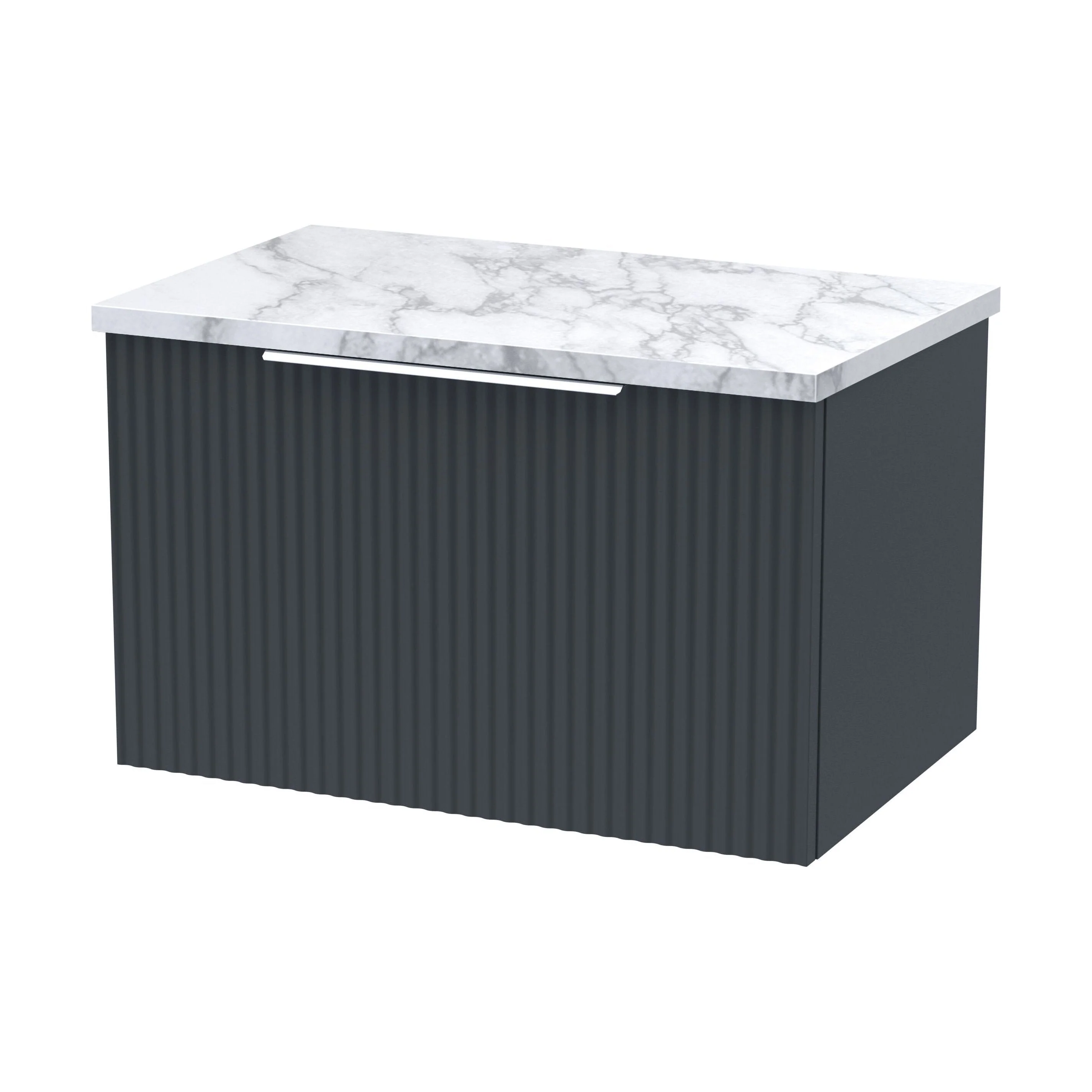 Tixall Fluted 1 Drawer Wall Hung Vanity Unit with Laminate Worktop, Dark Grey, 600mm