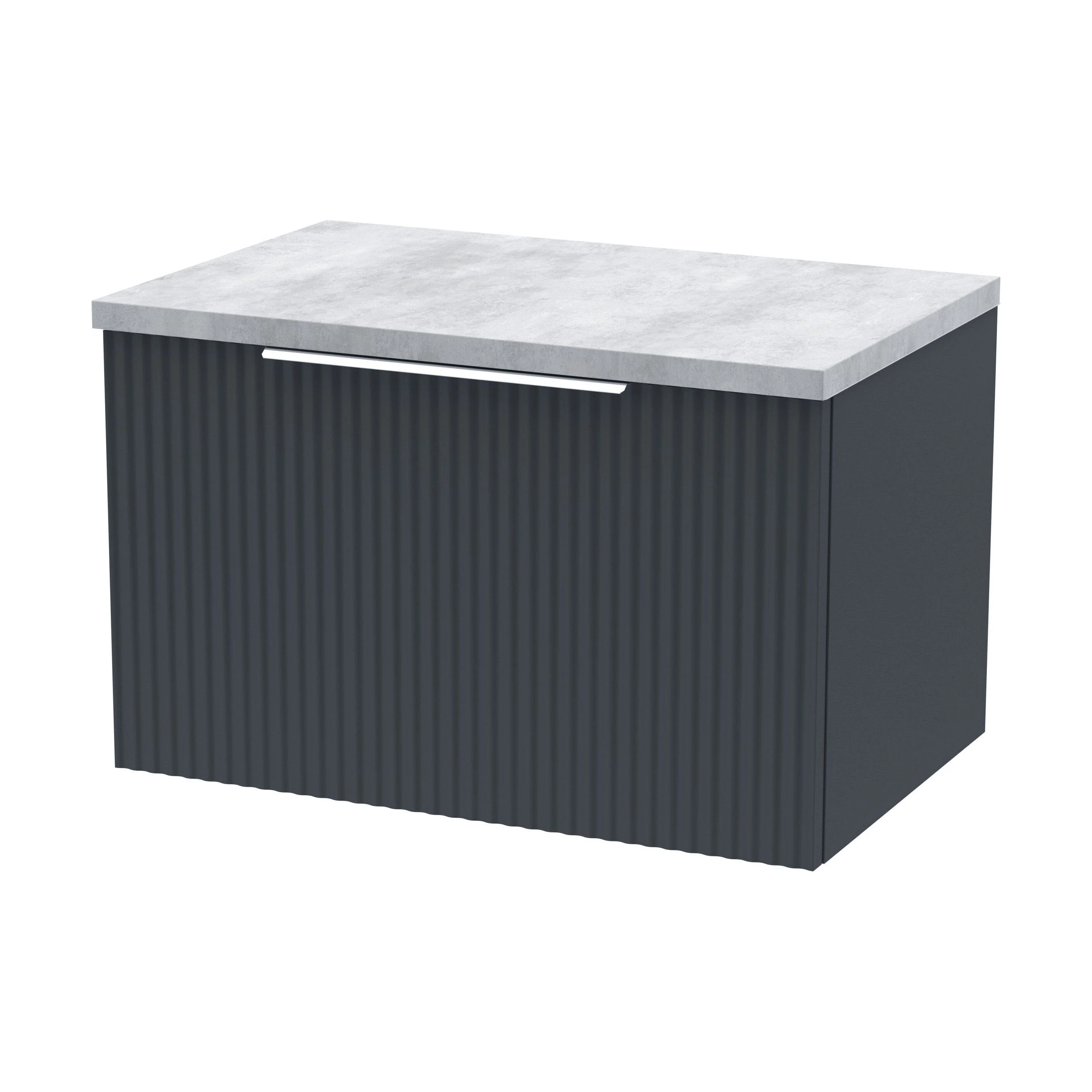 Tixall Fluted 1 Drawer Wall Hung Vanity Unit with Laminate Worktop, Dark Grey, 600mm