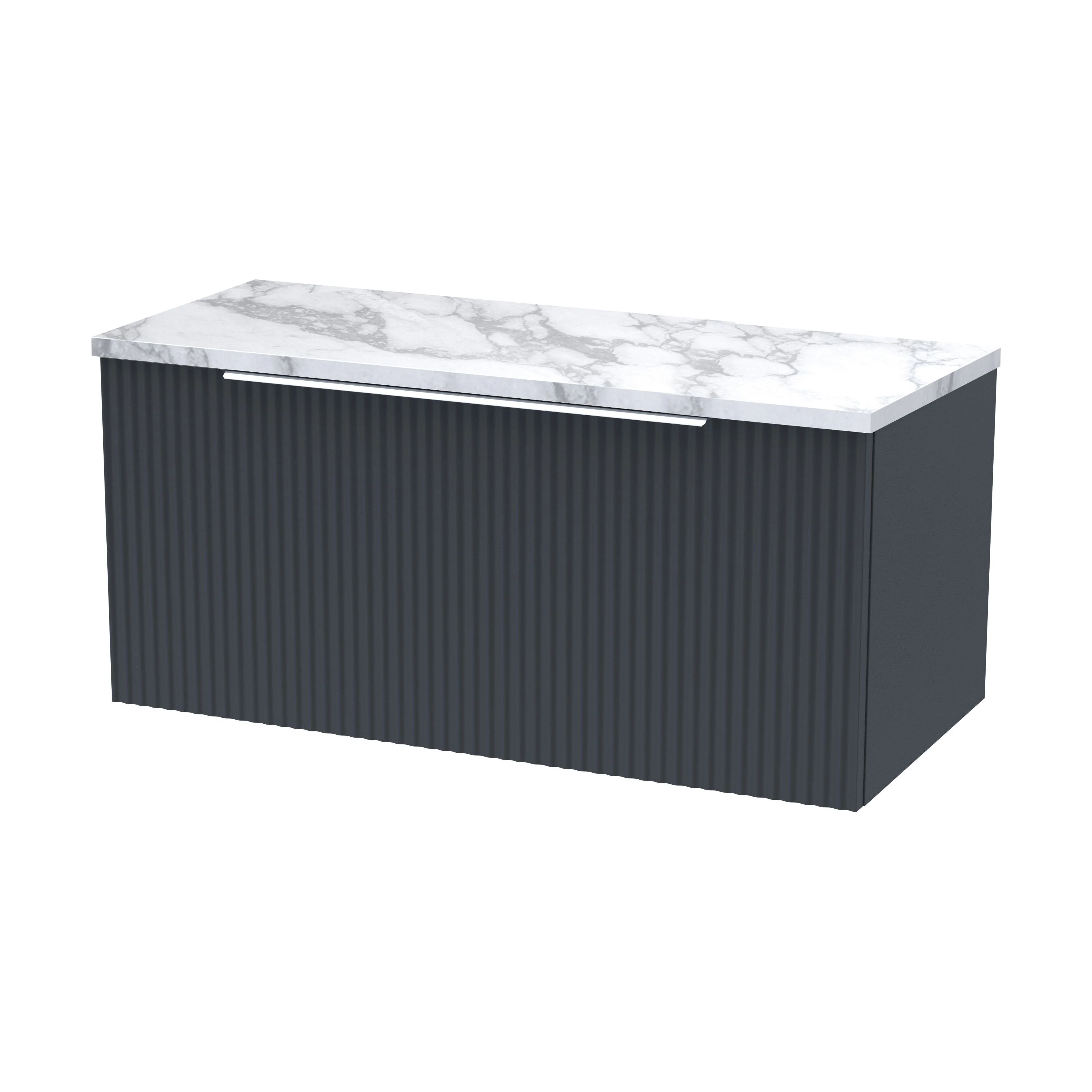 Tixall Fluted 1 Drawer Wall Hung Vanity Unit with Laminate Worktop, Dark Grey, 800mm
