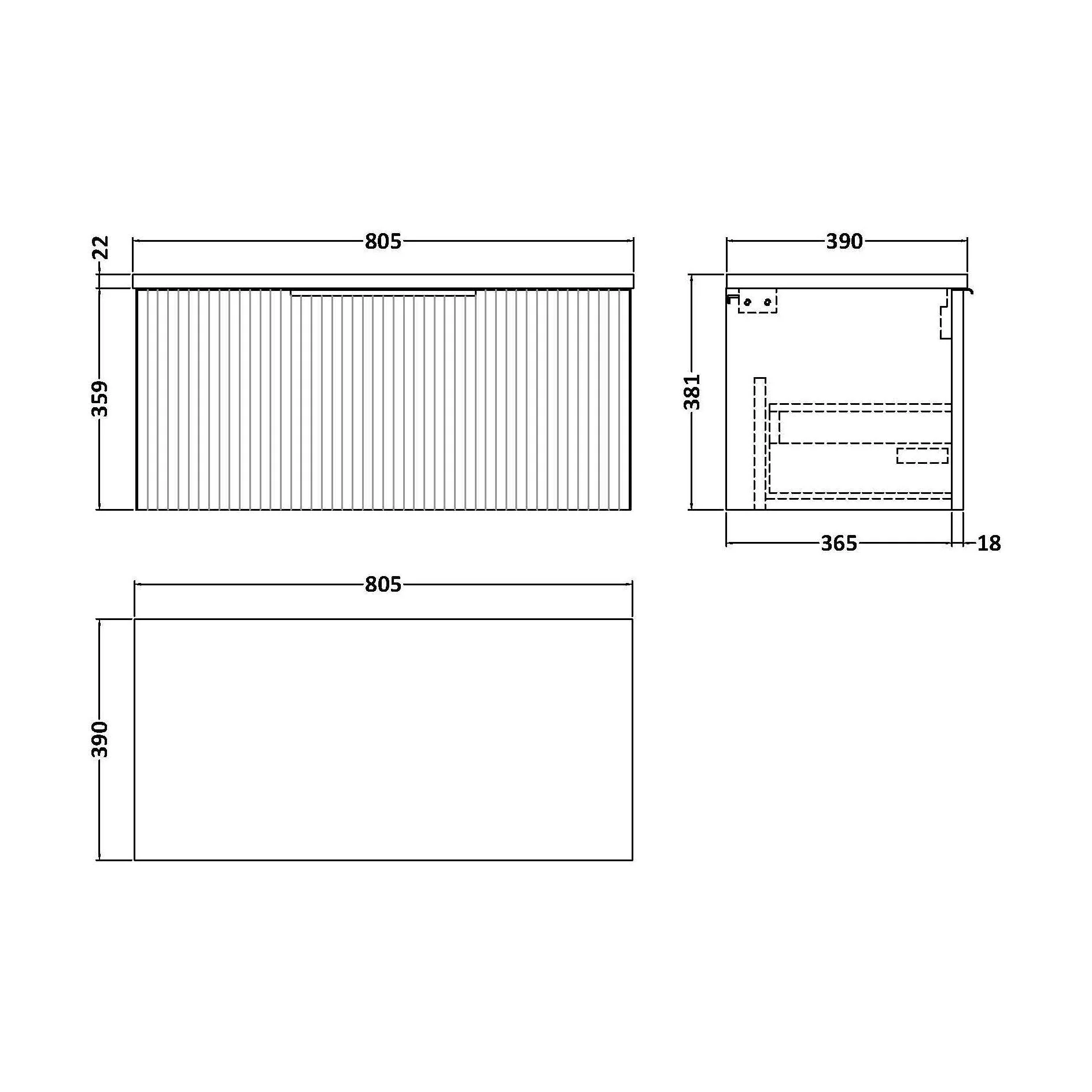 Tixall Fluted 1 Drawer Wall Hung Vanity Unit with Laminate Worktop, Dark Grey, 800mm - Image 2