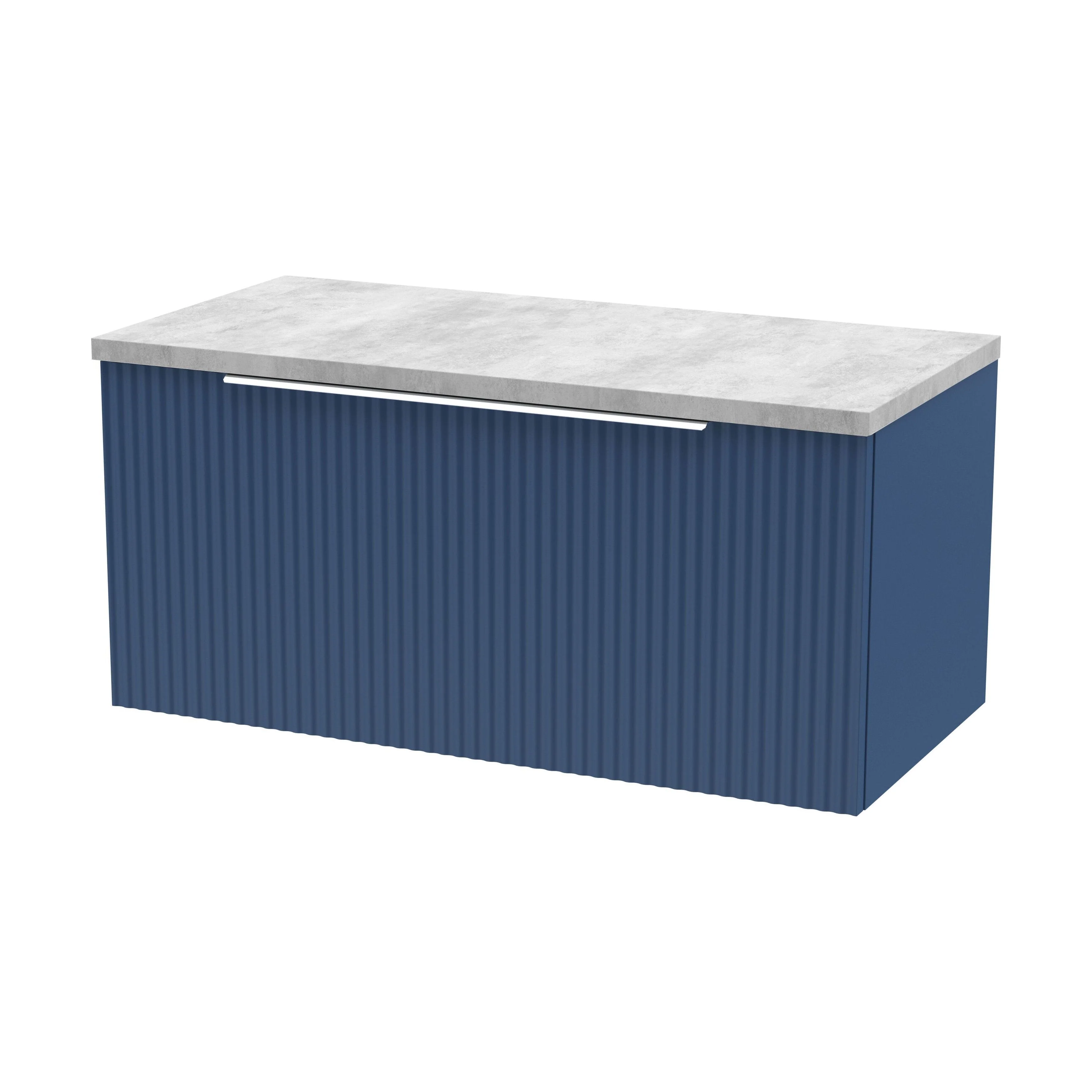 Tixall Fluted 1 Drawer Wall Hung Vanity Unit with Laminate Worktop, Satin Blue, 800mm