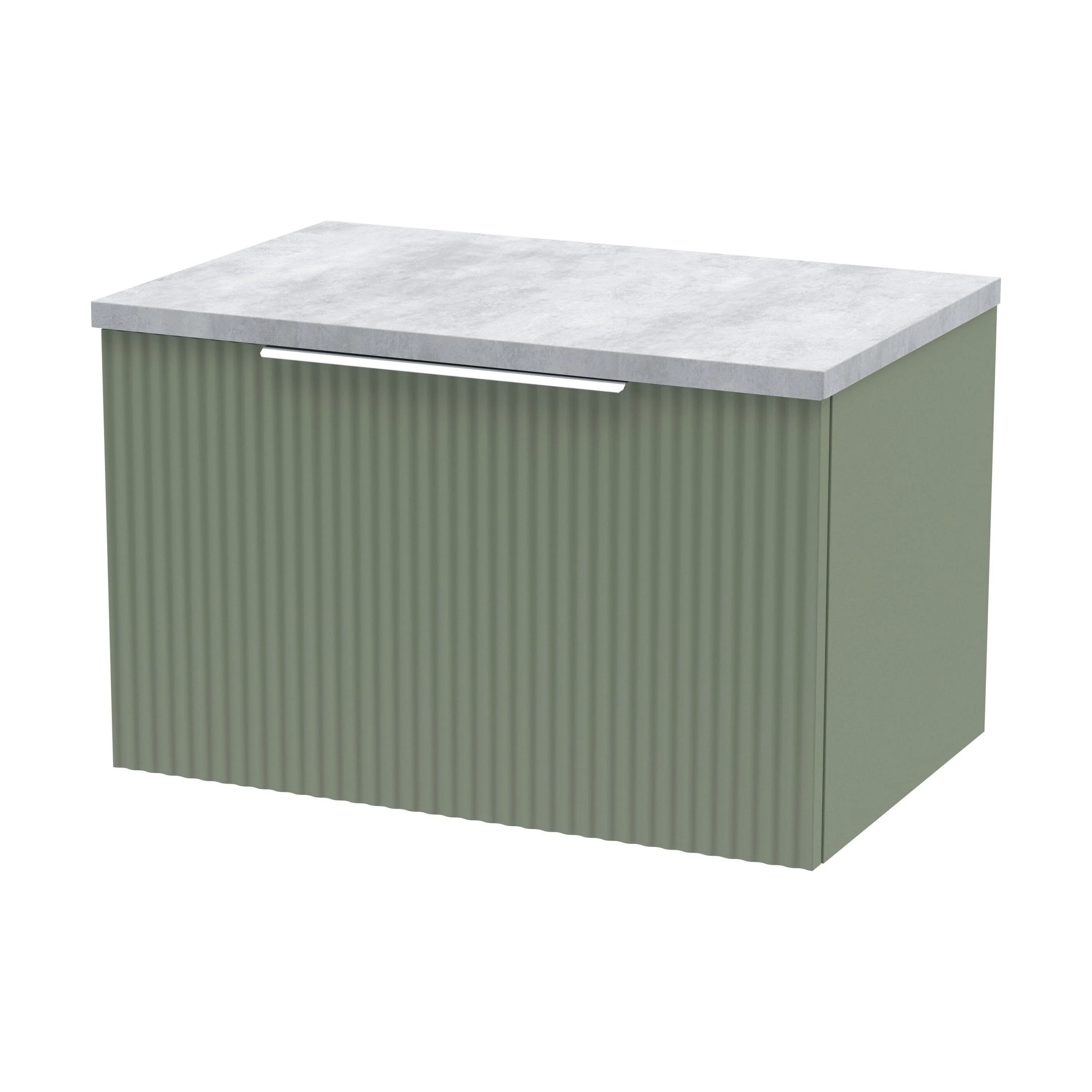 Tixall Fluted 1 Drawer Wall Hung Vanity Unit with Laminate Worktop, Satin Green, 600mm