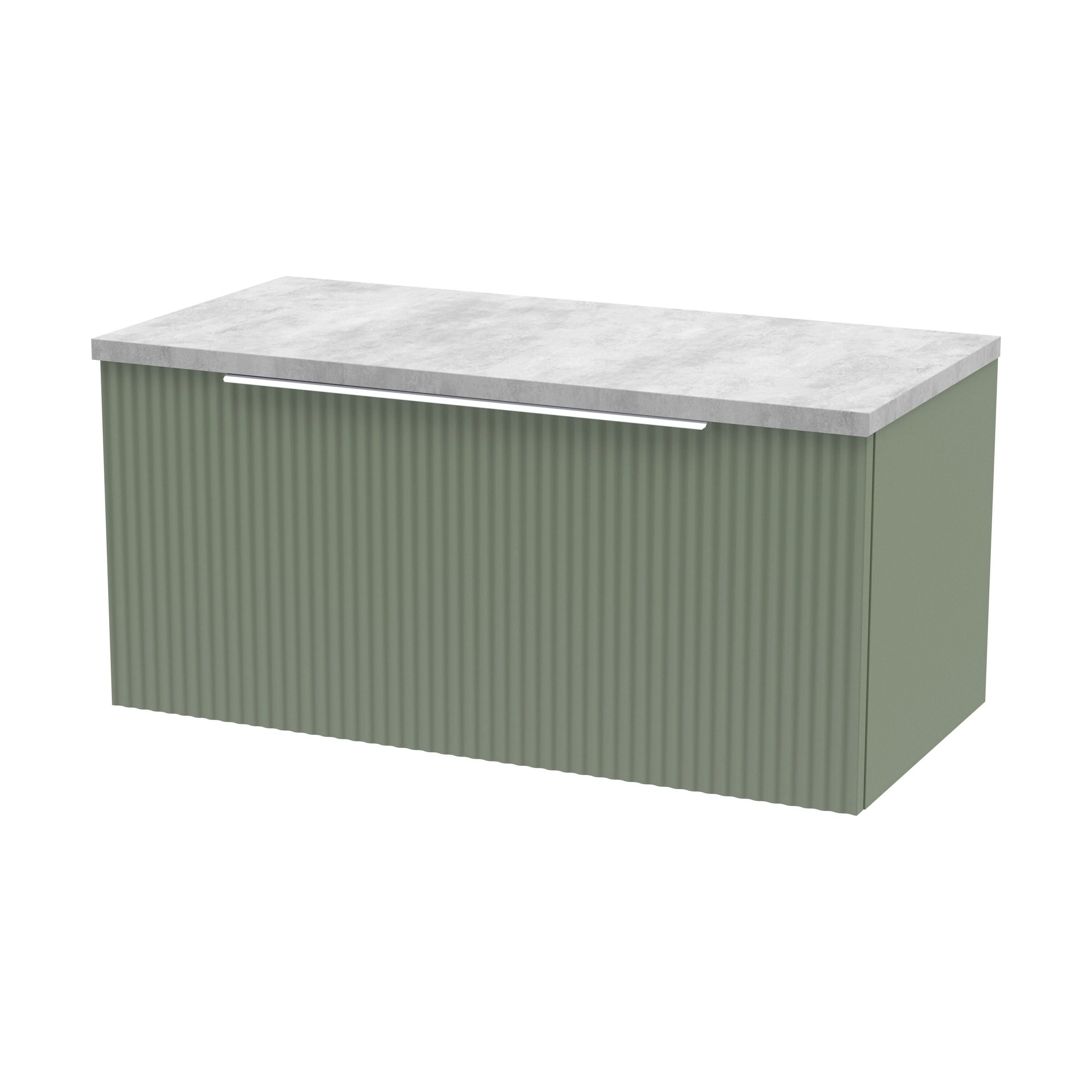 Tixall Fluted 1 Drawer Wall Hung Vanity Unit with Laminate Worktop, Satin Green, 800mm