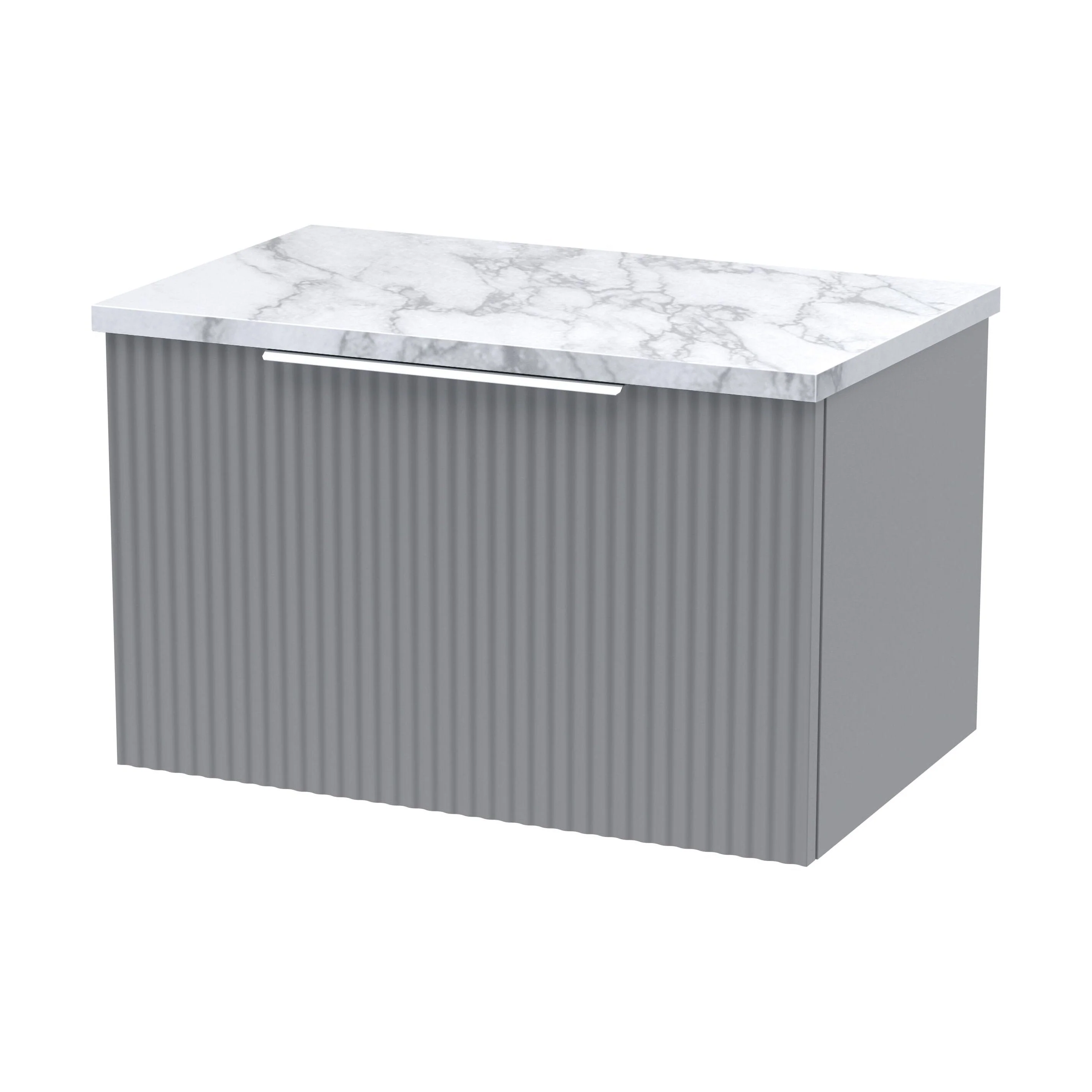 Tixall Fluted 1 Drawer Wall Hung Vanity Unit with Laminate Worktop, Satin Grey, 600mm