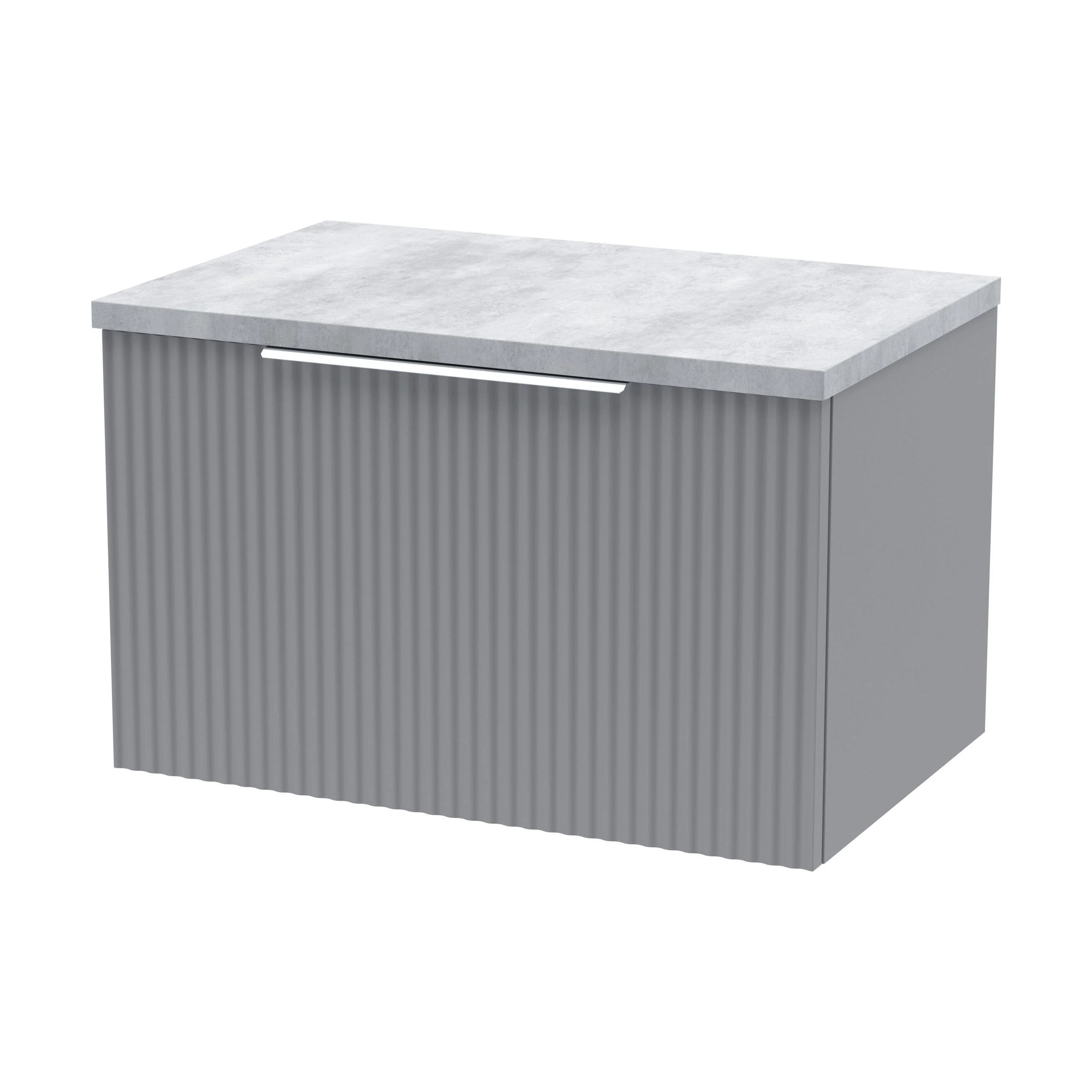 Tixall Fluted 1 Drawer Wall Hung Vanity Unit with Laminate Worktop, Satin Grey, 600mm