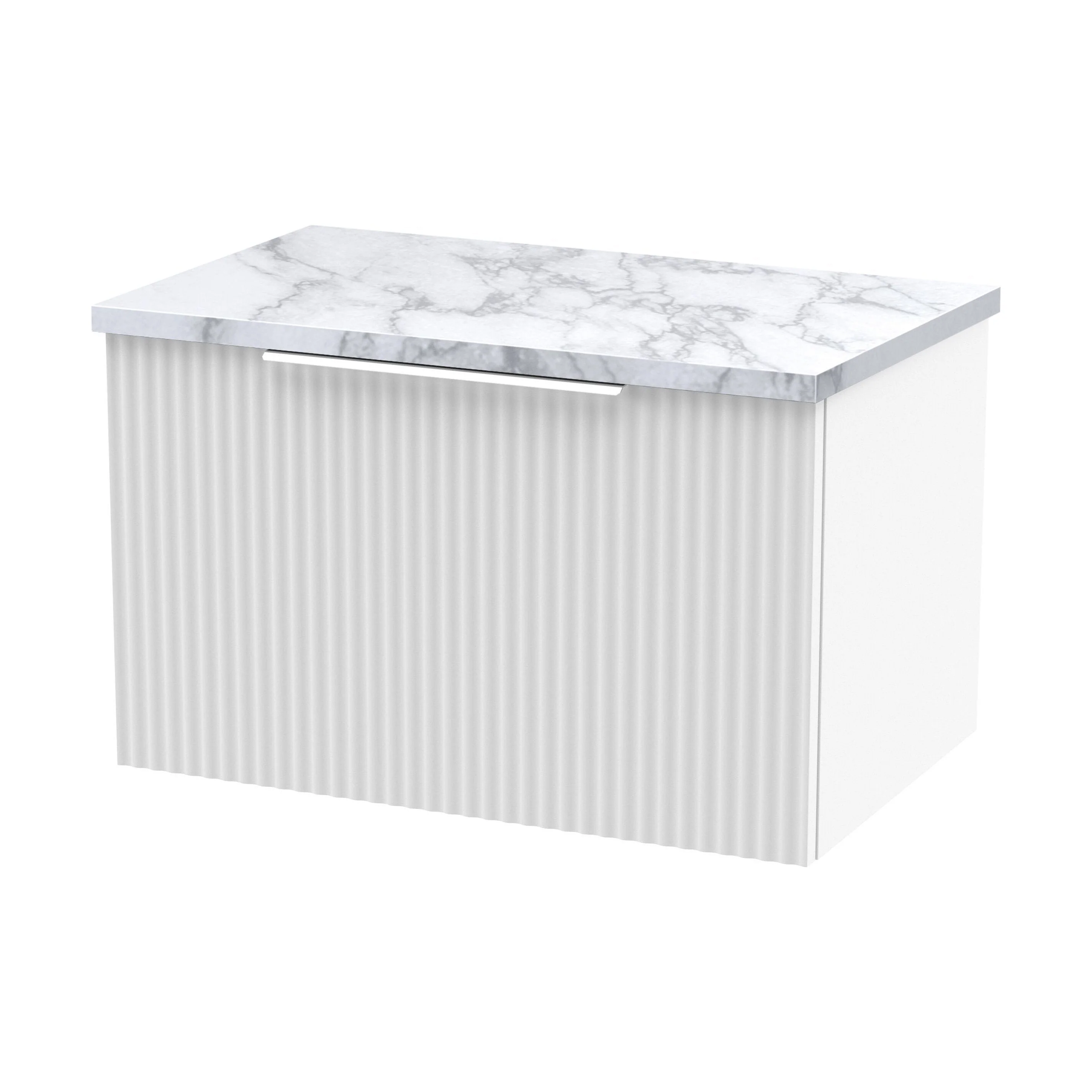 Tixall Fluted 1 Drawer Wall Hung Vanity Unit with Laminate Worktop, Satin White, 600mm