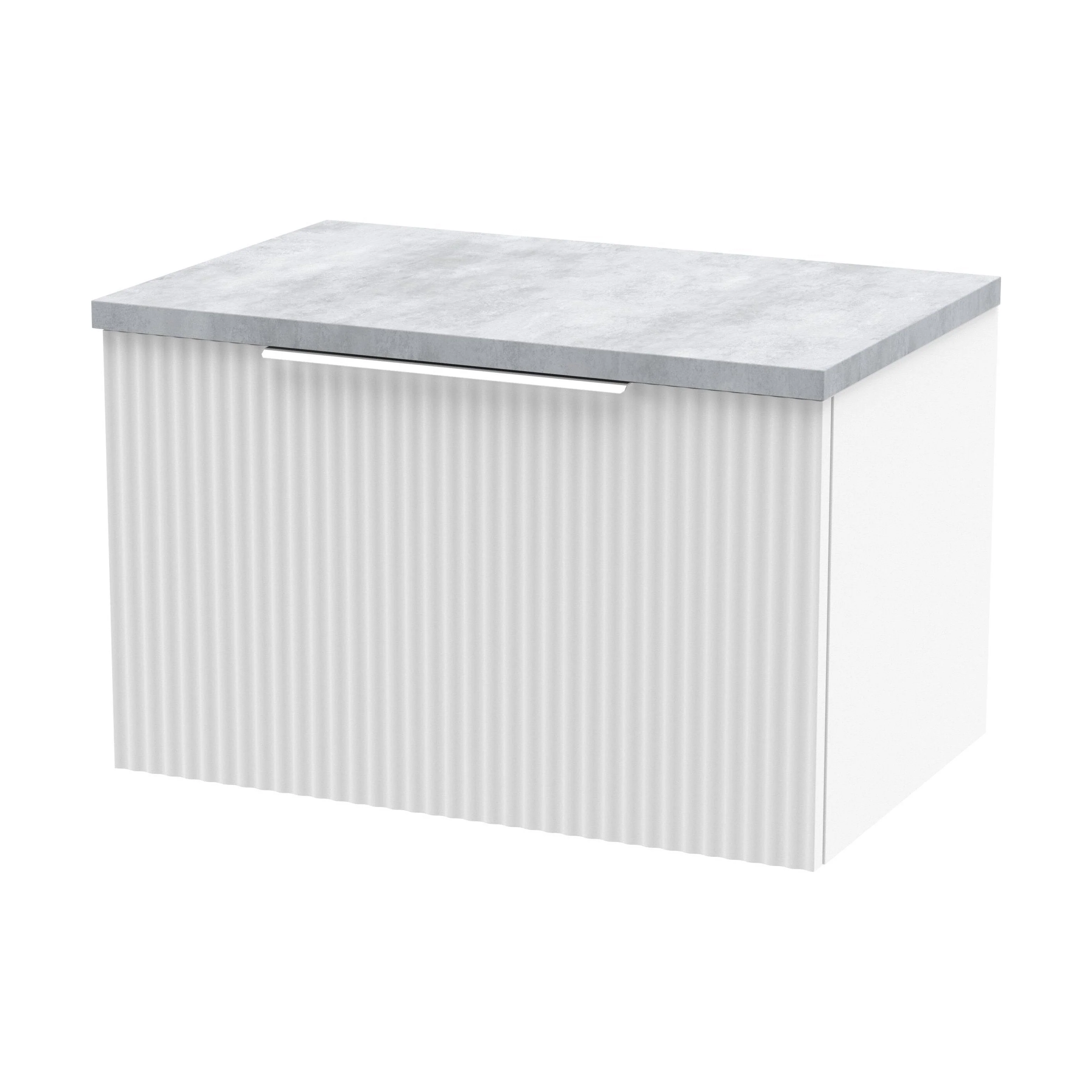 Tixall Fluted 1 Drawer Wall Hung Vanity Unit with Laminate Worktop, Satin White, 600mm