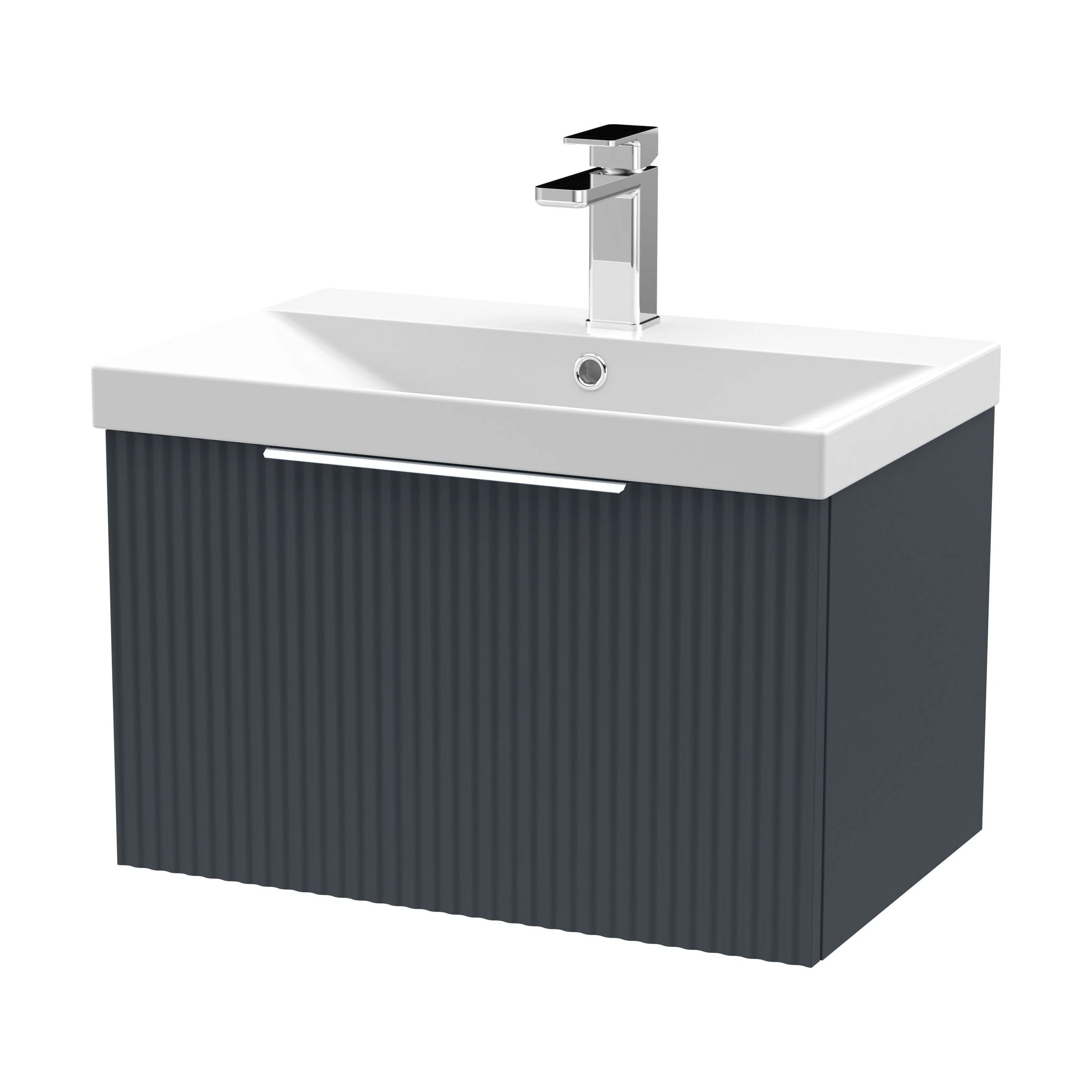 Tixall Fluted 1 Drawer Wall Hung Vanity Unit with Thin Edge Basin, Dark Grey, 600mm