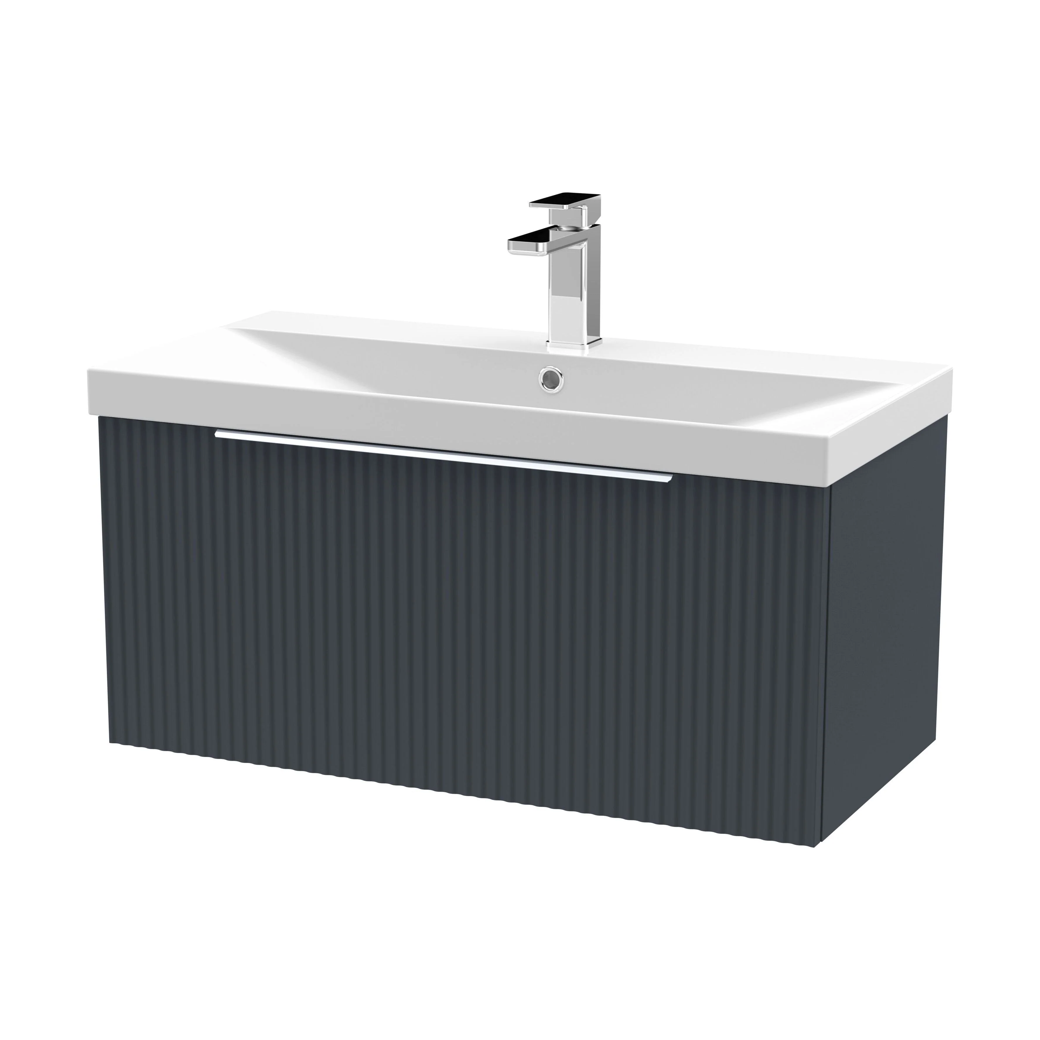 Tixall Fluted 1 Drawer Wall Hung Vanity Unit with Thin Edge Basin, Dark Grey, 800mm