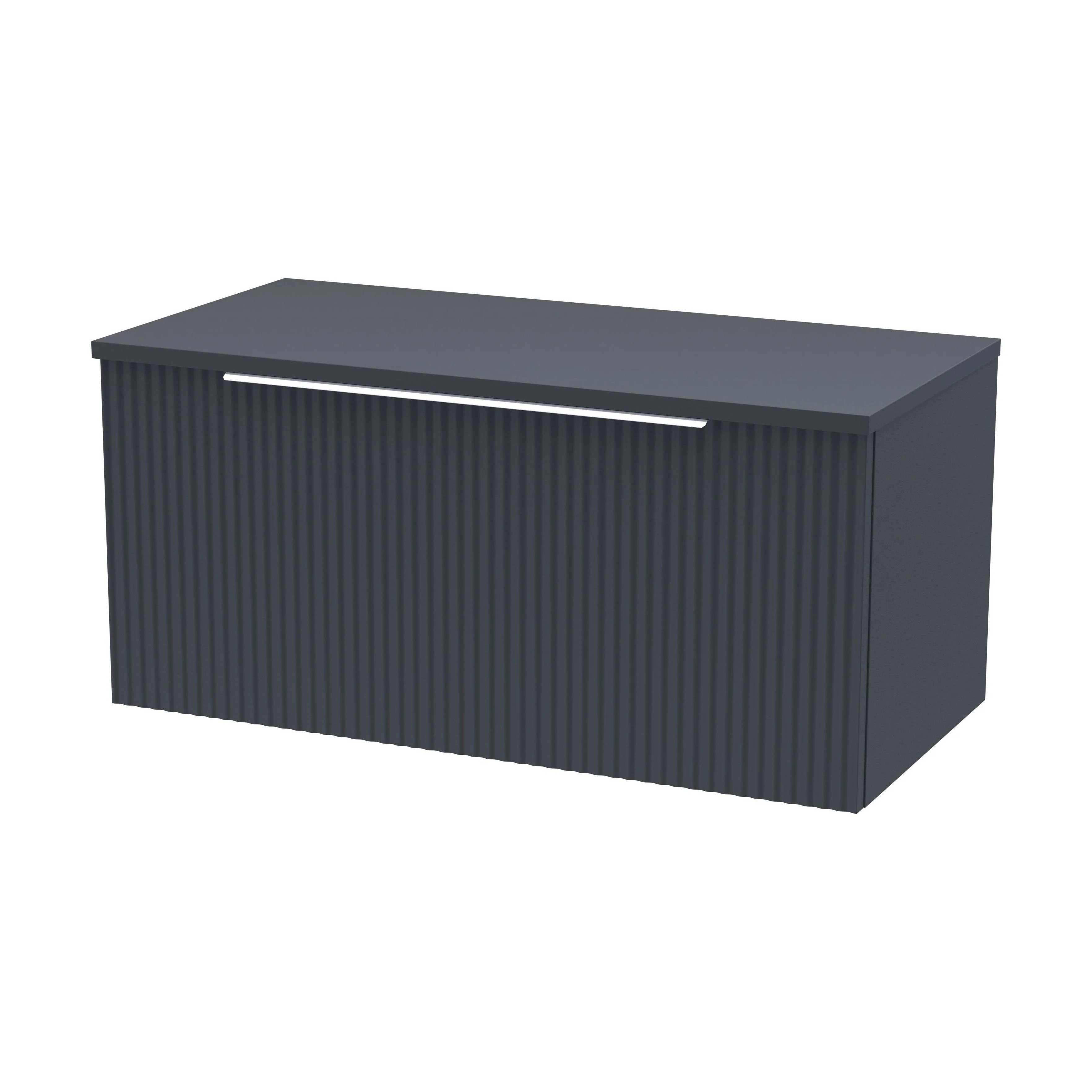 Tixall Fluted 1 Drawer Wall Hung Vanity Unit with Worktop, Dark Grey, 800mm