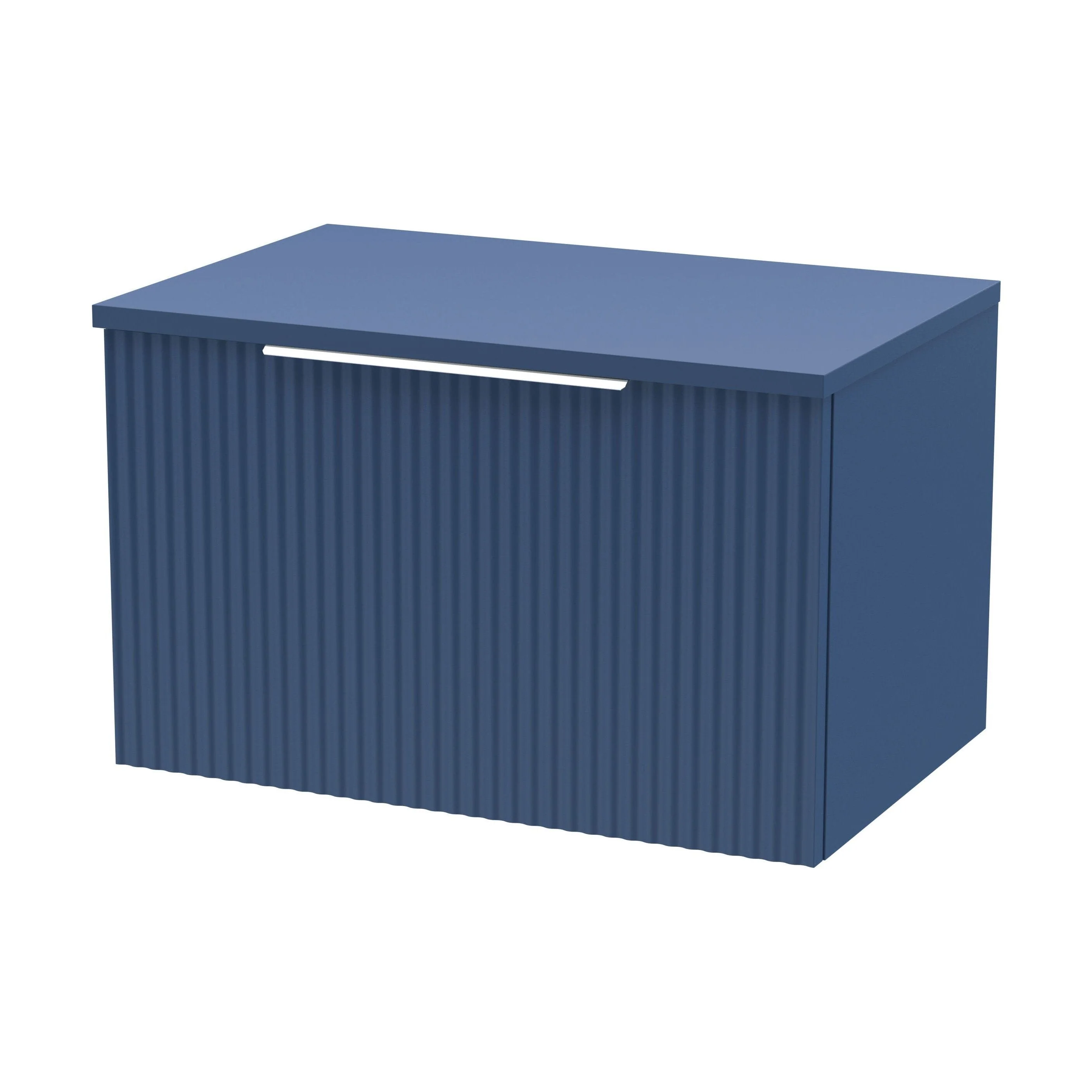 Tixall Fluted 1 Drawer Wall Hung Vanity Unit with Worktop, Satin Blue, 600mm