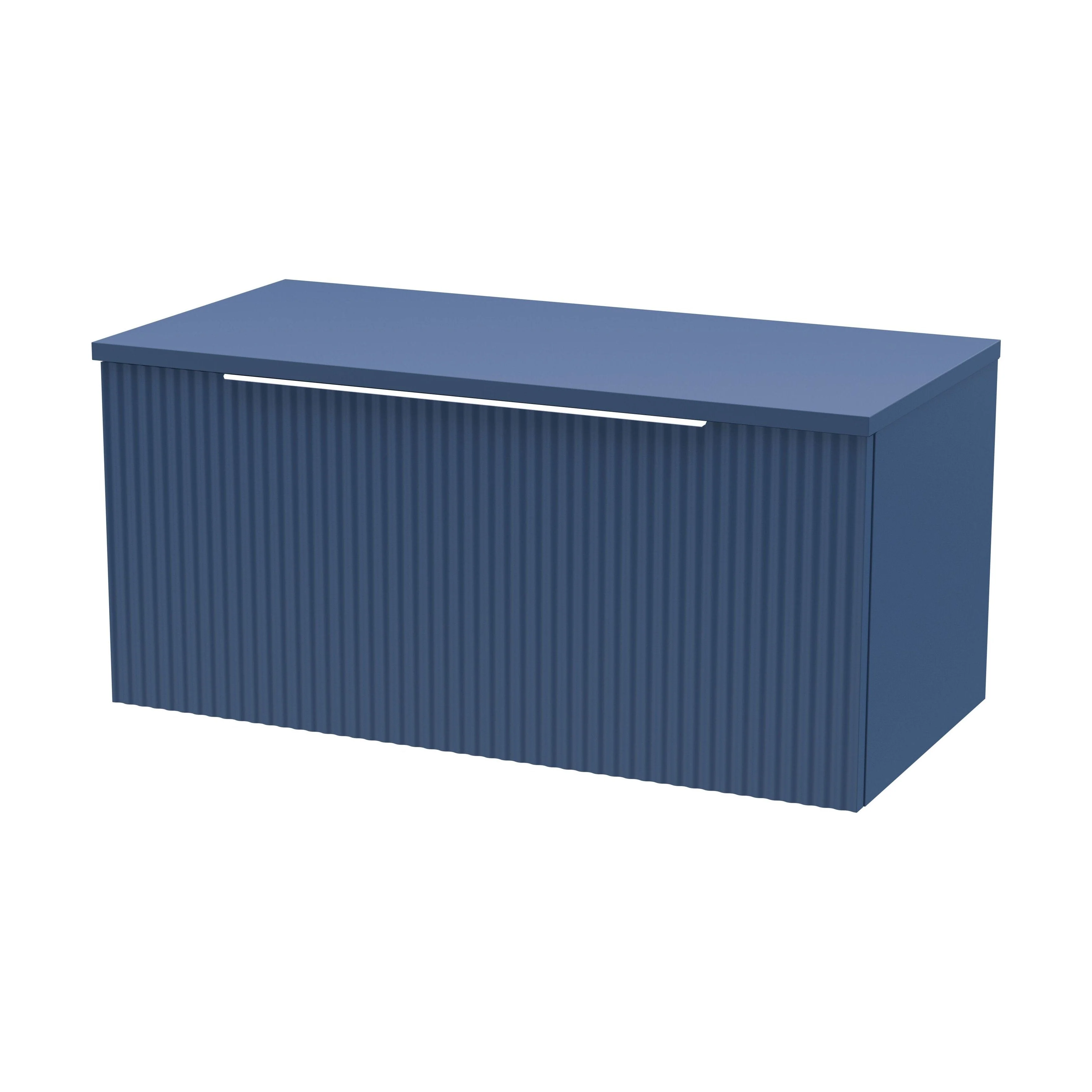 Tixall Fluted 1 Drawer Wall Hung Vanity Unit with Worktop, Satin Blue, 800mm
