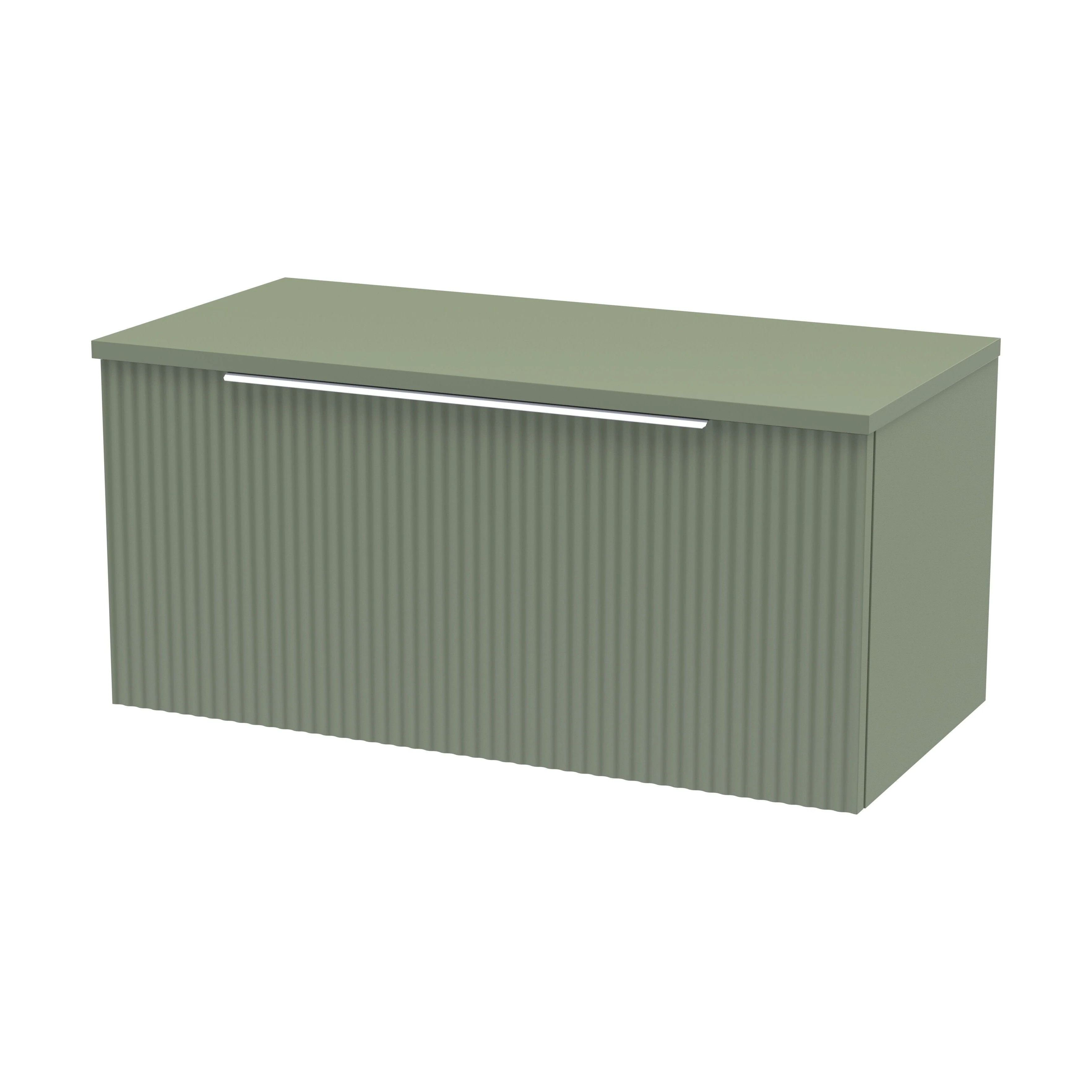 Tixall Fluted 1 Drawer Wall Hung Vanity Unit with Worktop, Satin Green, 800mm
