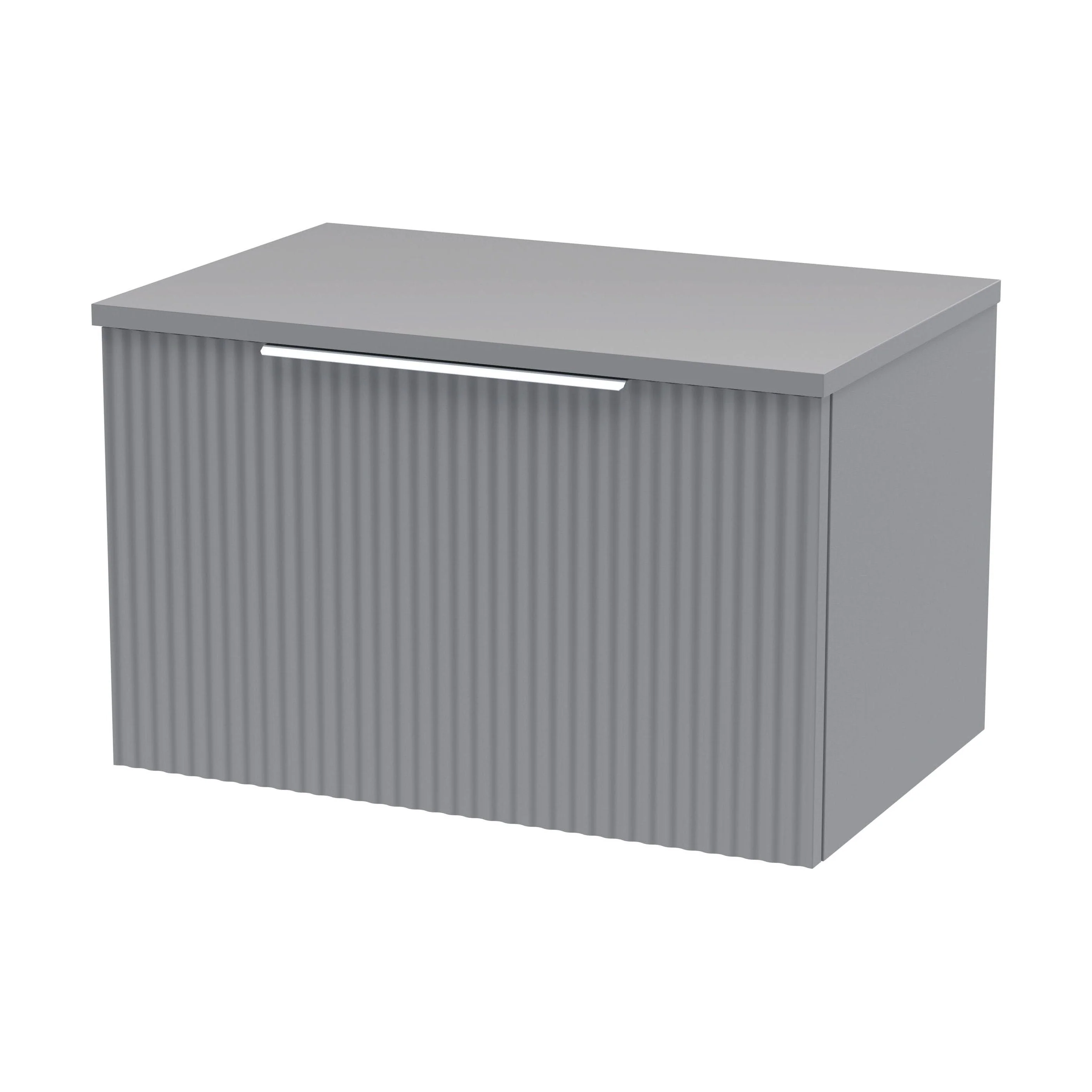 Tixall Fluted 1 Drawer Wall Hung Vanity Unit with Worktop, Satin Grey, 600mm