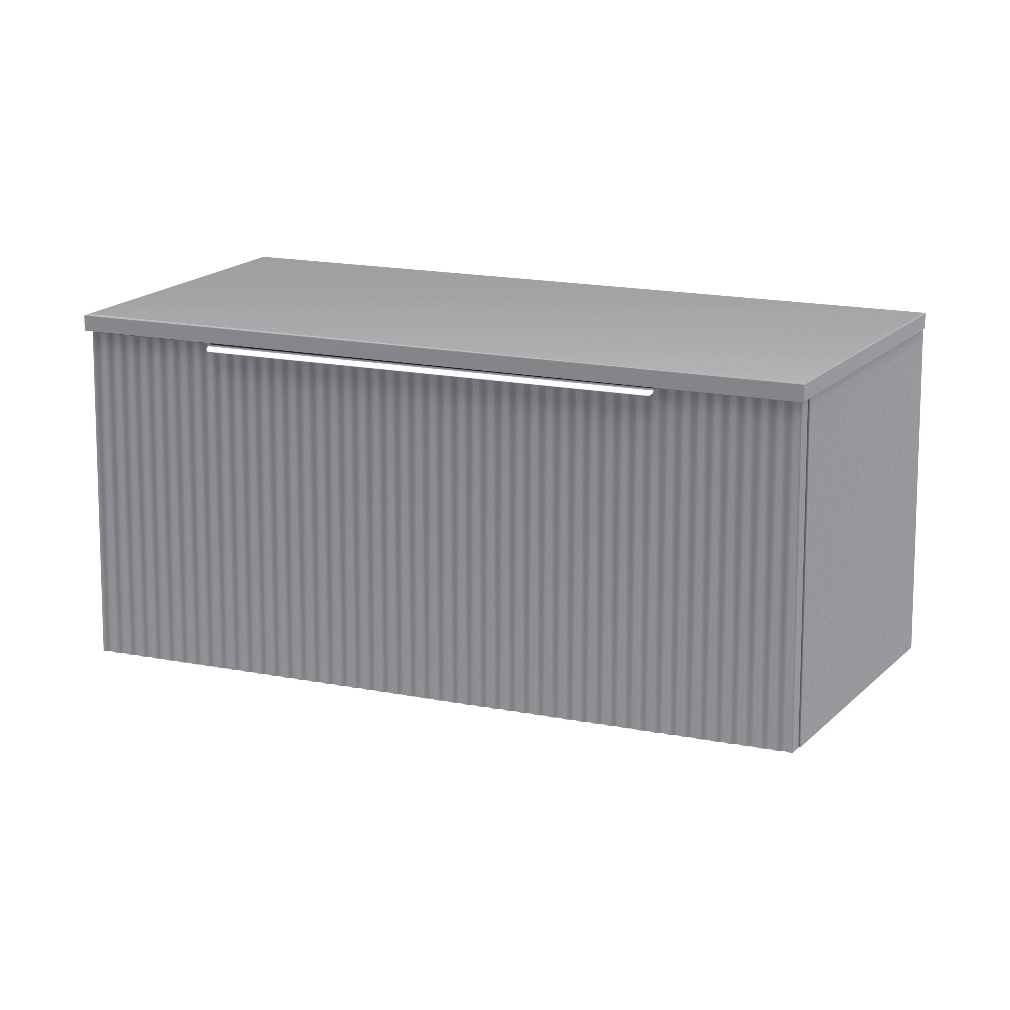 Tixall Fluted 1 Drawer Wall Hung Vanity Unit with Worktop, Satin Grey, 800mm