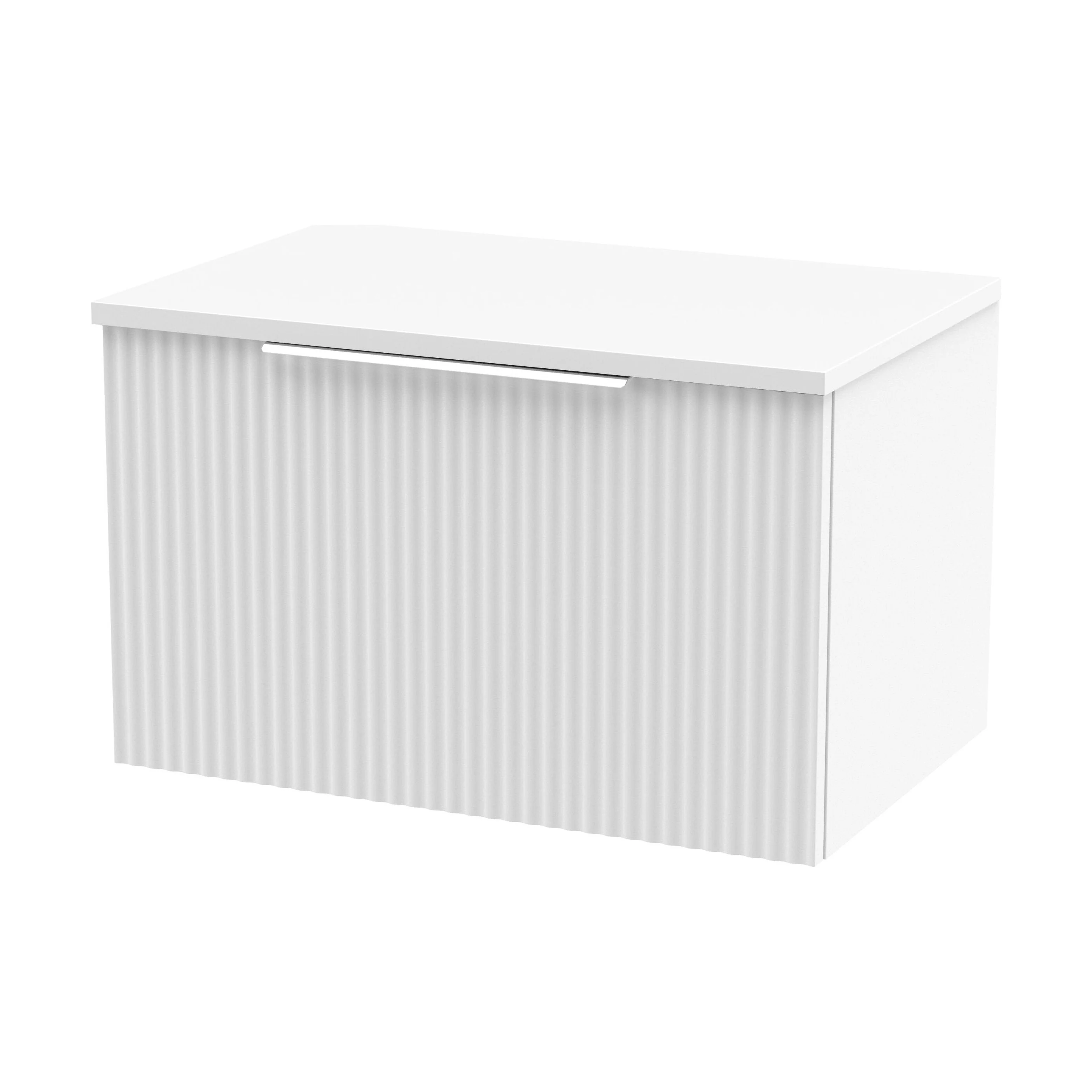 Tixall Fluted 1 Drawer Wall Hung Vanity Unit with Worktop, Satin White, 600mm