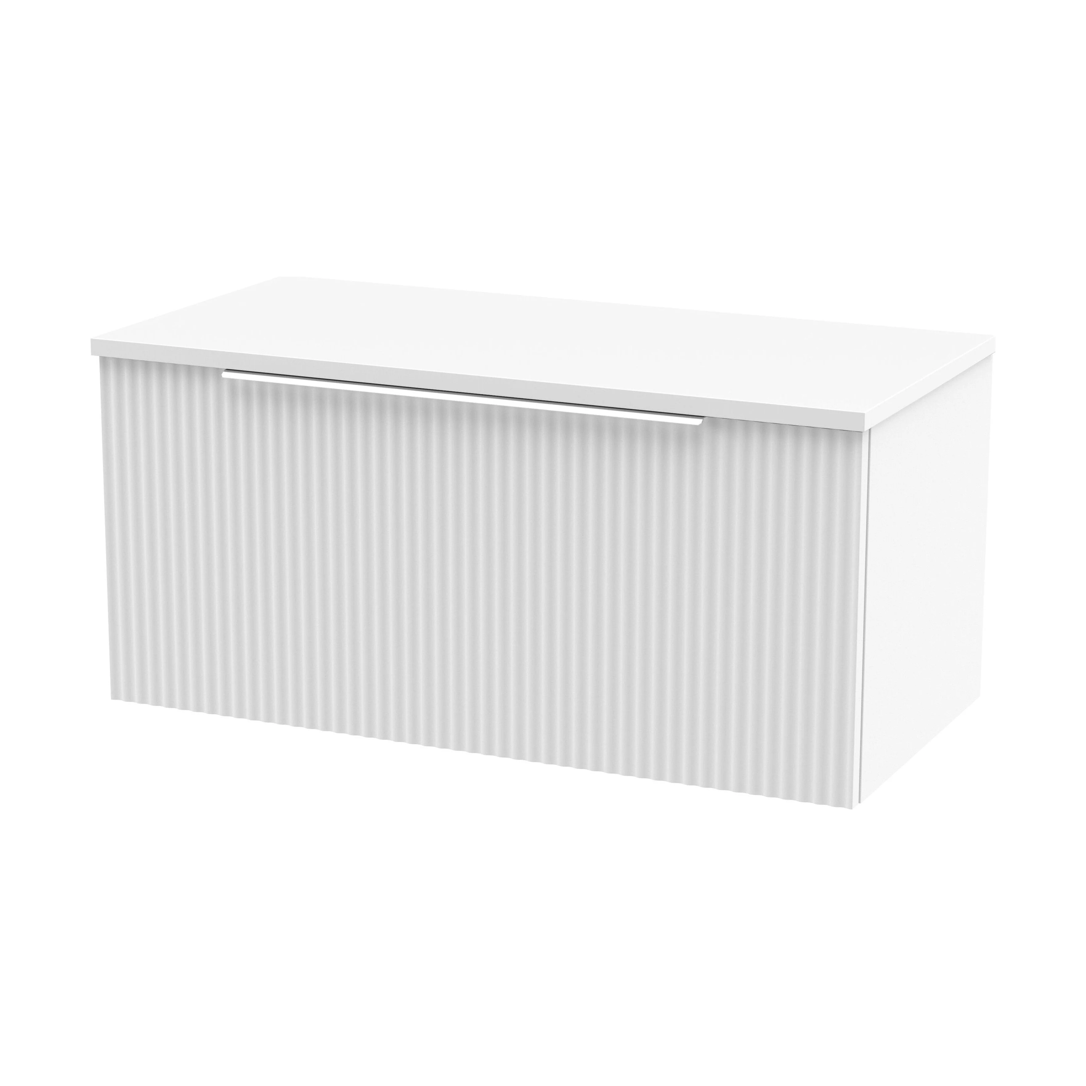 Tixall Fluted 1 Drawer Wall Hung Vanity Unit with Worktop, Satin White, 800mm