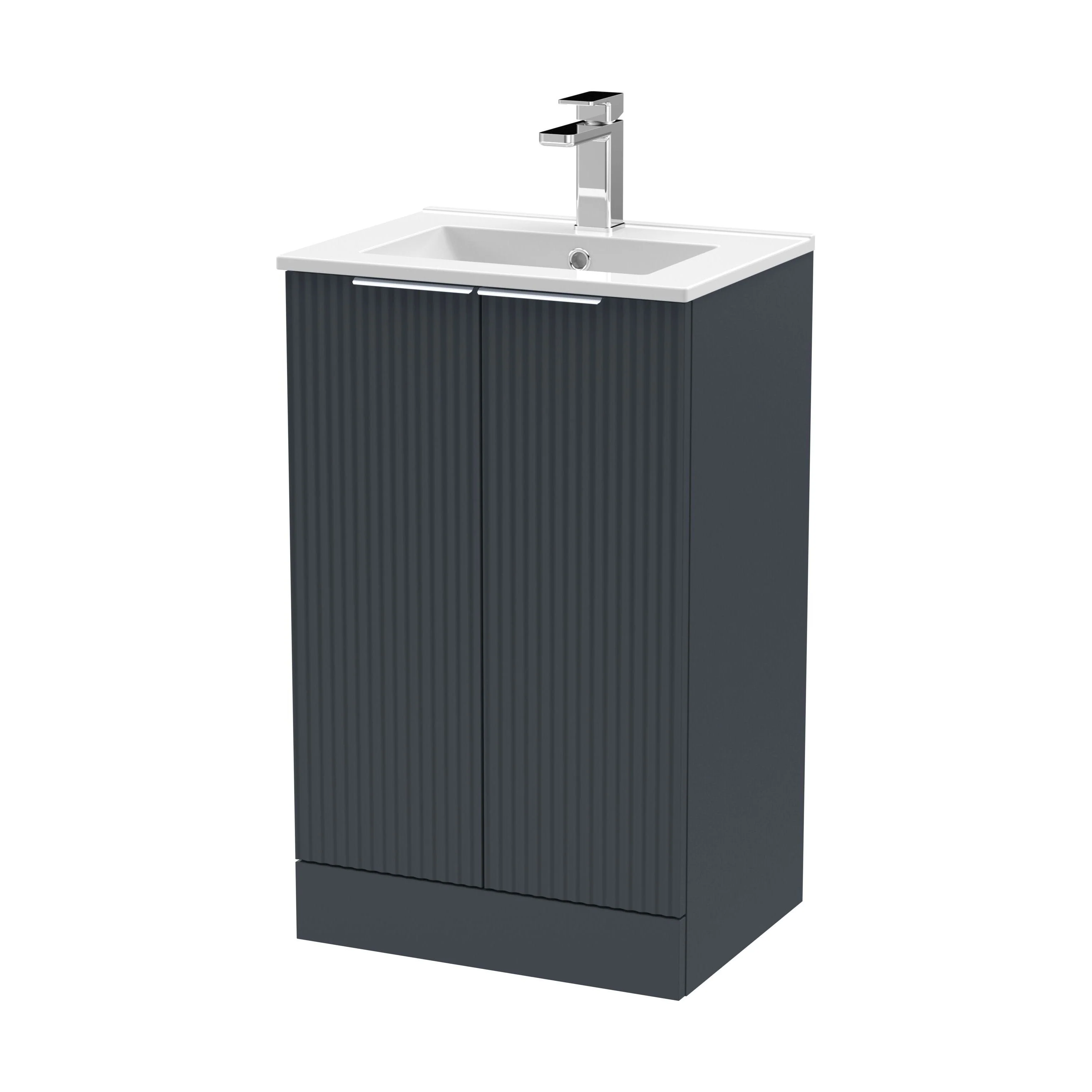 Tixall Fluted 2 Door Floor Standing Vanity Unit with Minimalist Basin, Dark Grey, 500mm