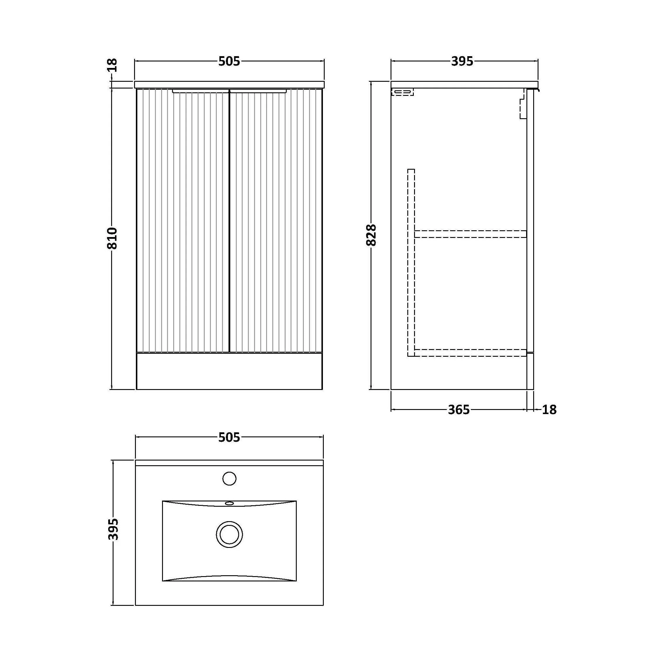 Tixall Fluted 2 Door Floor Standing Vanity Unit with Minimalist Basin, Dark Grey, 500mm - Image 2
