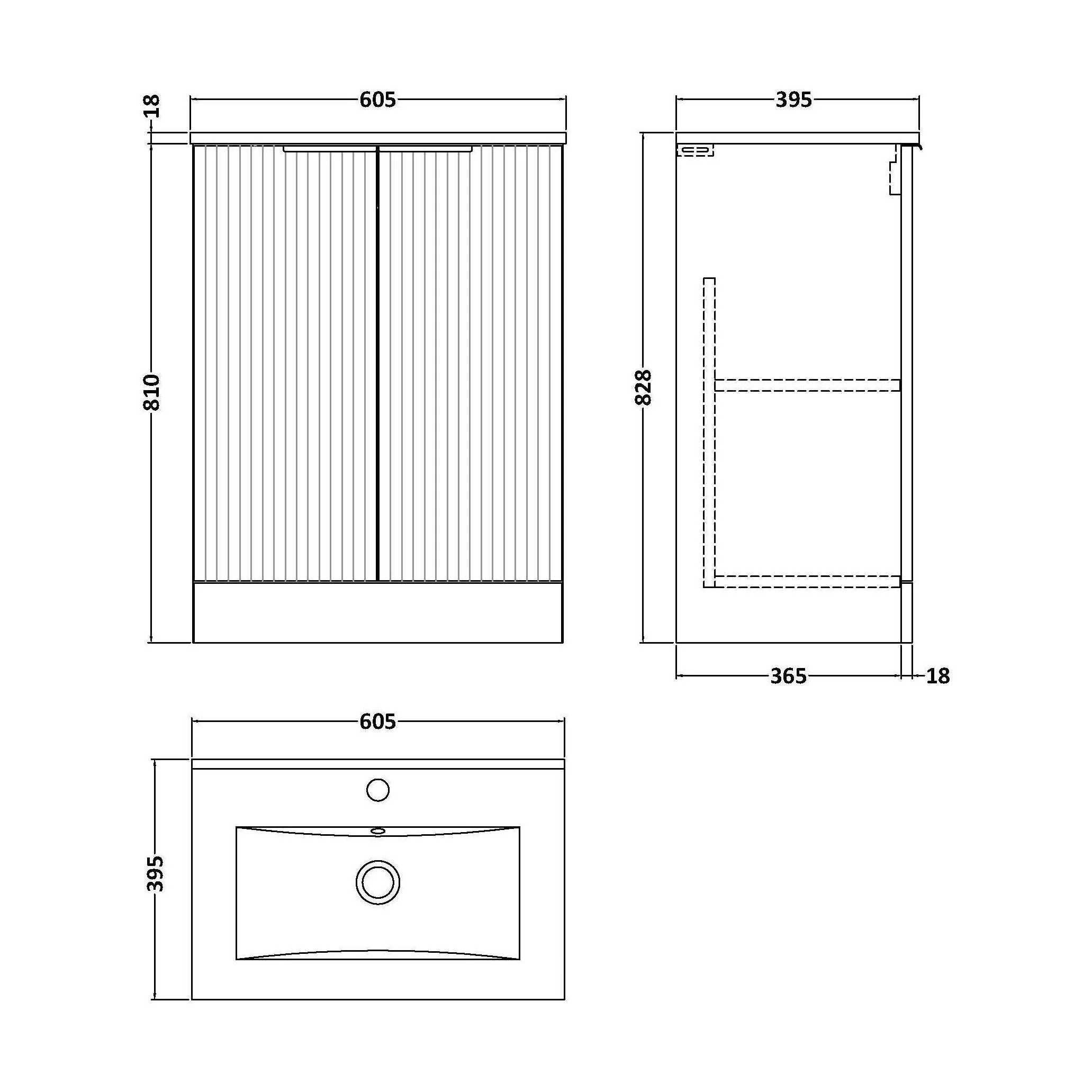 Tixall Fluted 2 Door Floor Standing Vanity Unit with Minimalist Basin, Dark Grey, 600mm - Image 2