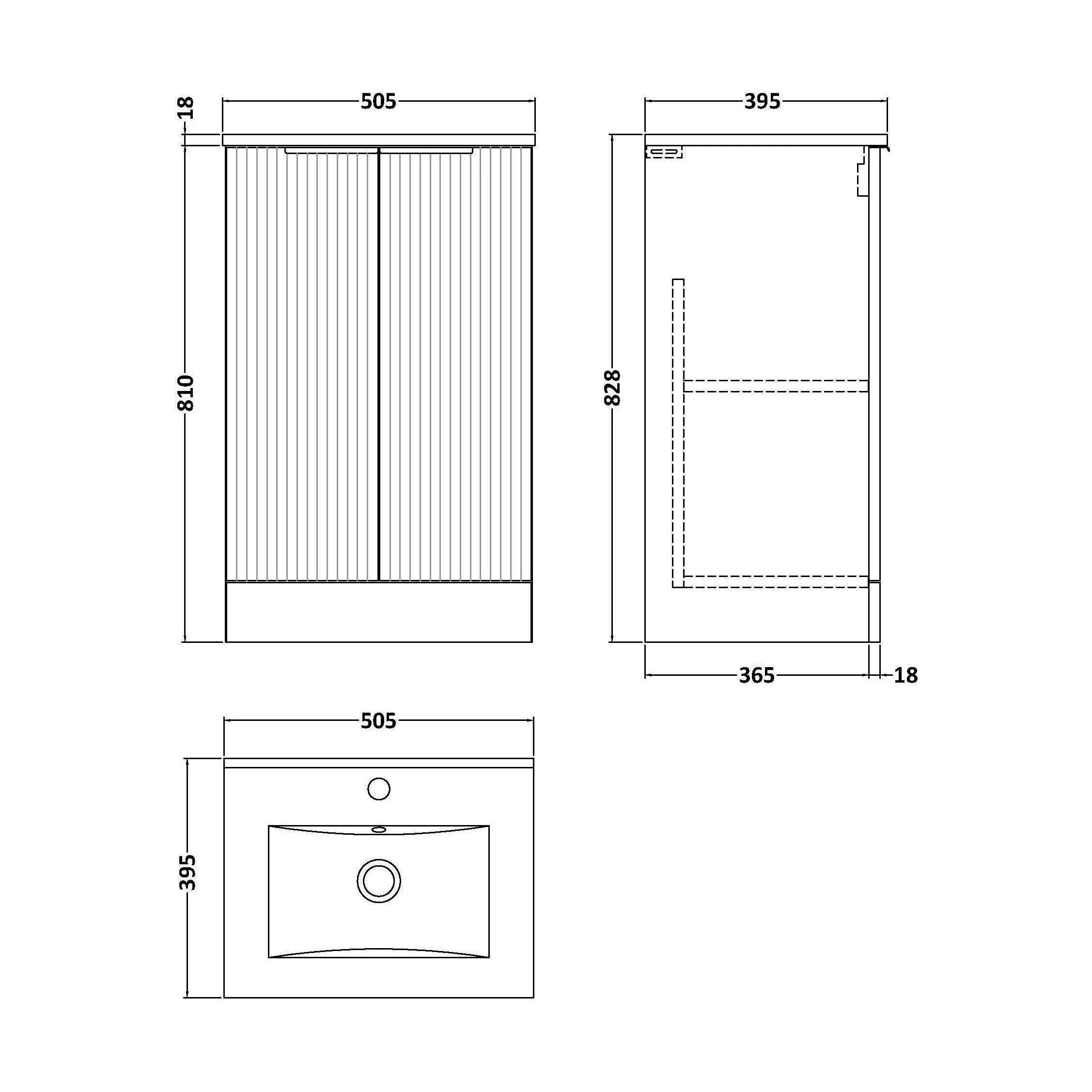 Tixall Fluted 2 Door Floor Standing Vanity Unit with Minimalist Basin, Satin Green, 500mm - Image 2