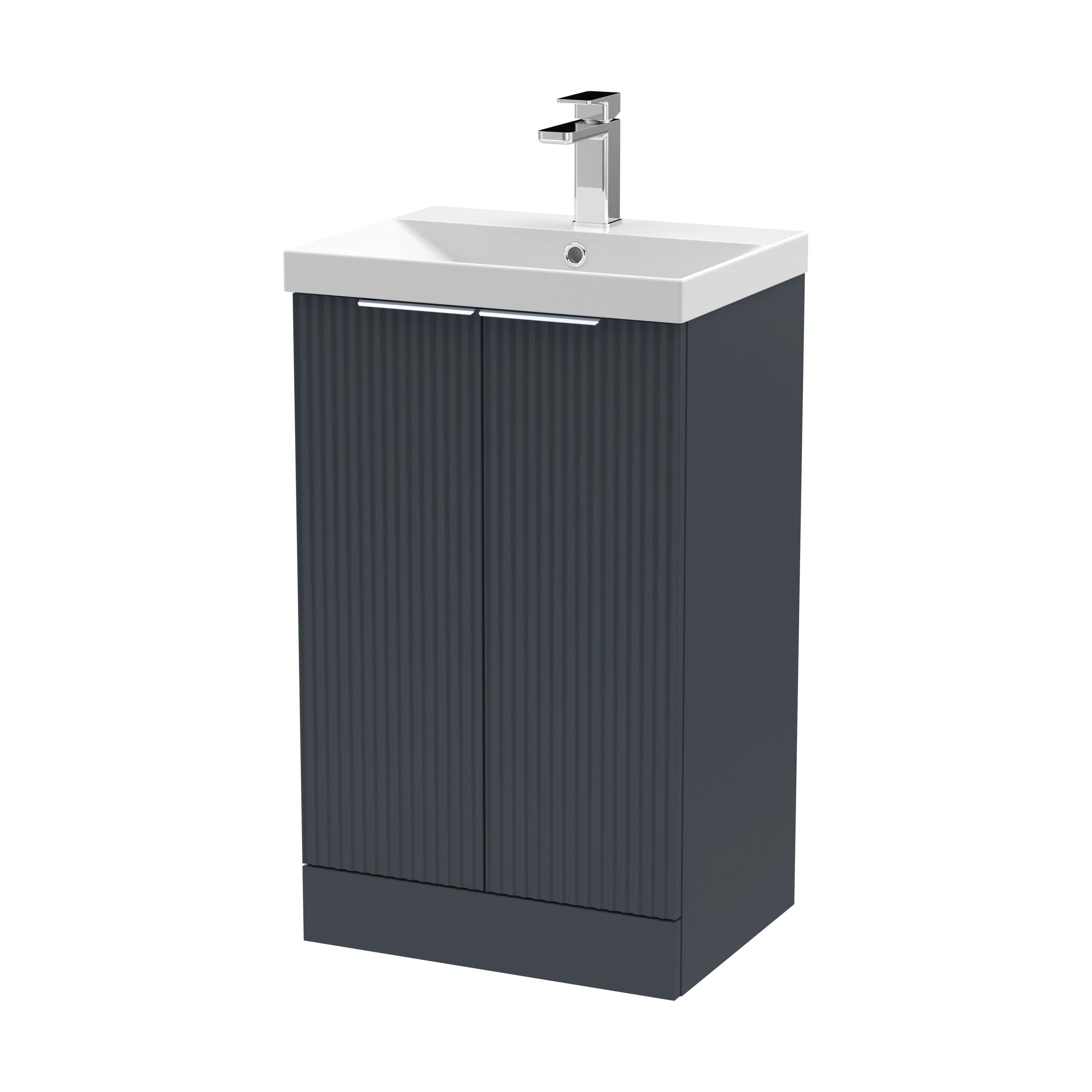 Tixall Fluted 2 Door Floor Standing Vanity Unit with Thin Edge Basin, Dark Grey, 500mm