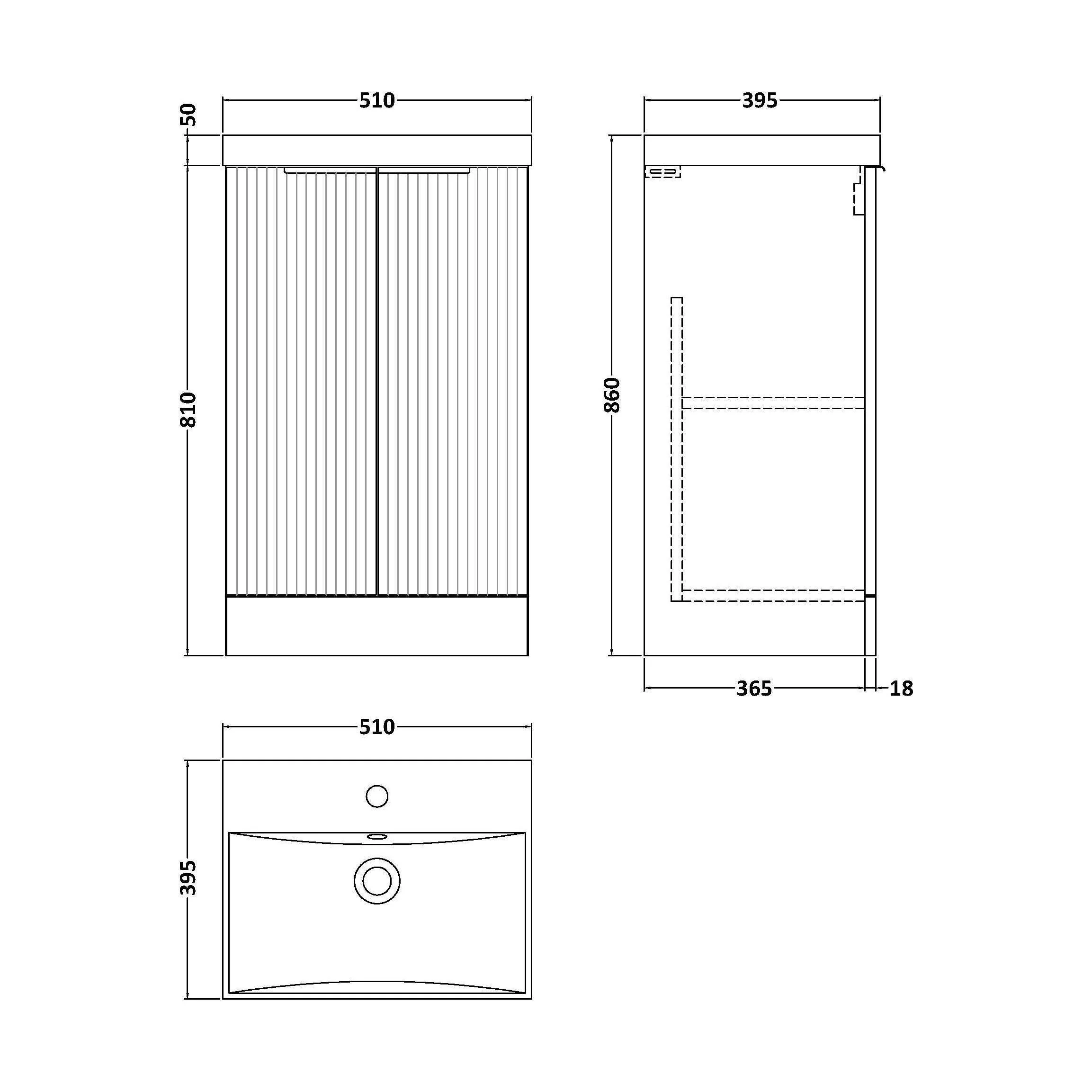 Tixall Fluted 2 Door Floor Standing Vanity Unit with Thin Edge Basin, Dark Grey, 500mm - Image 2