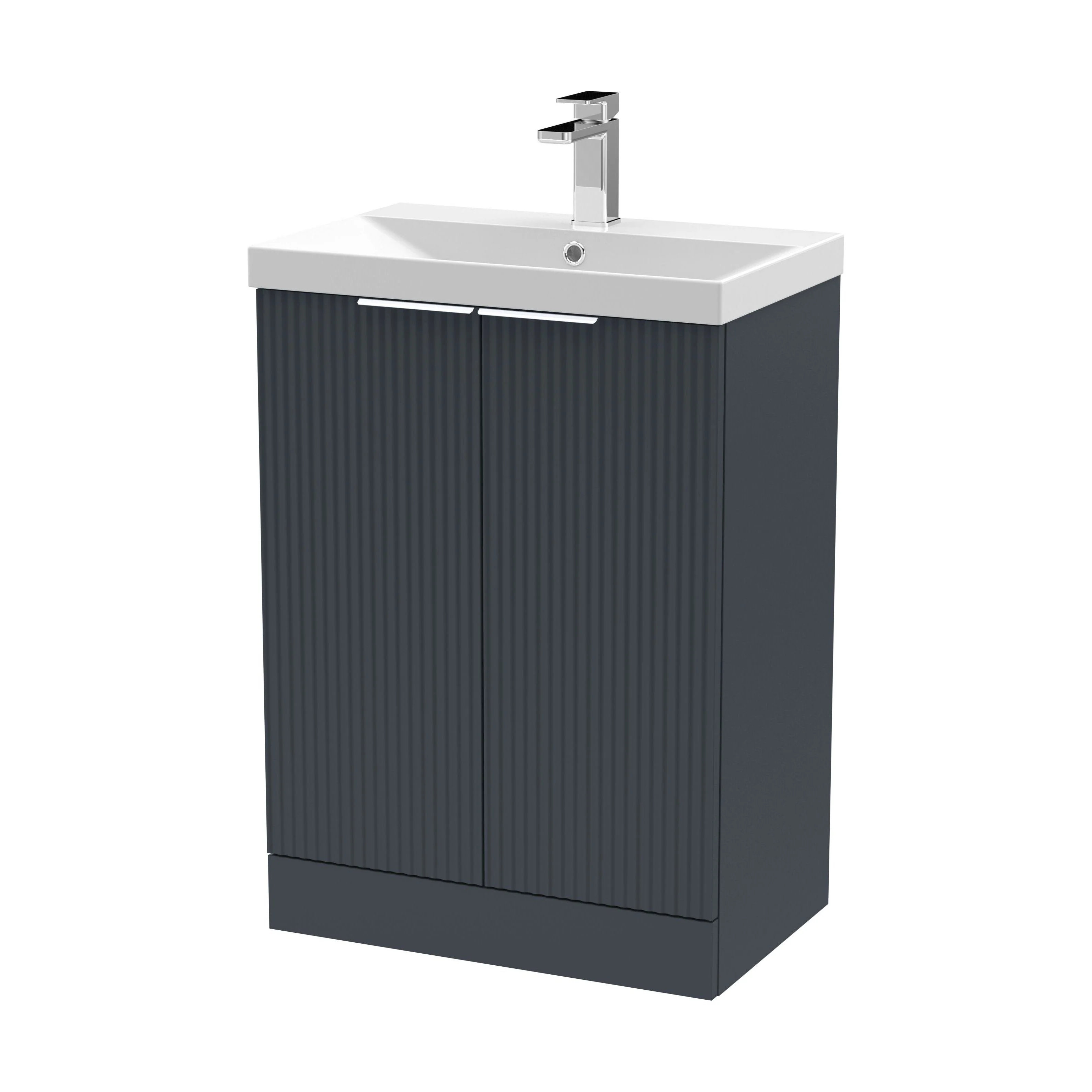 Tixall Fluted 2 Door Floor Standing Vanity Unit with Thin Edge Basin, Dark Grey, 600mm