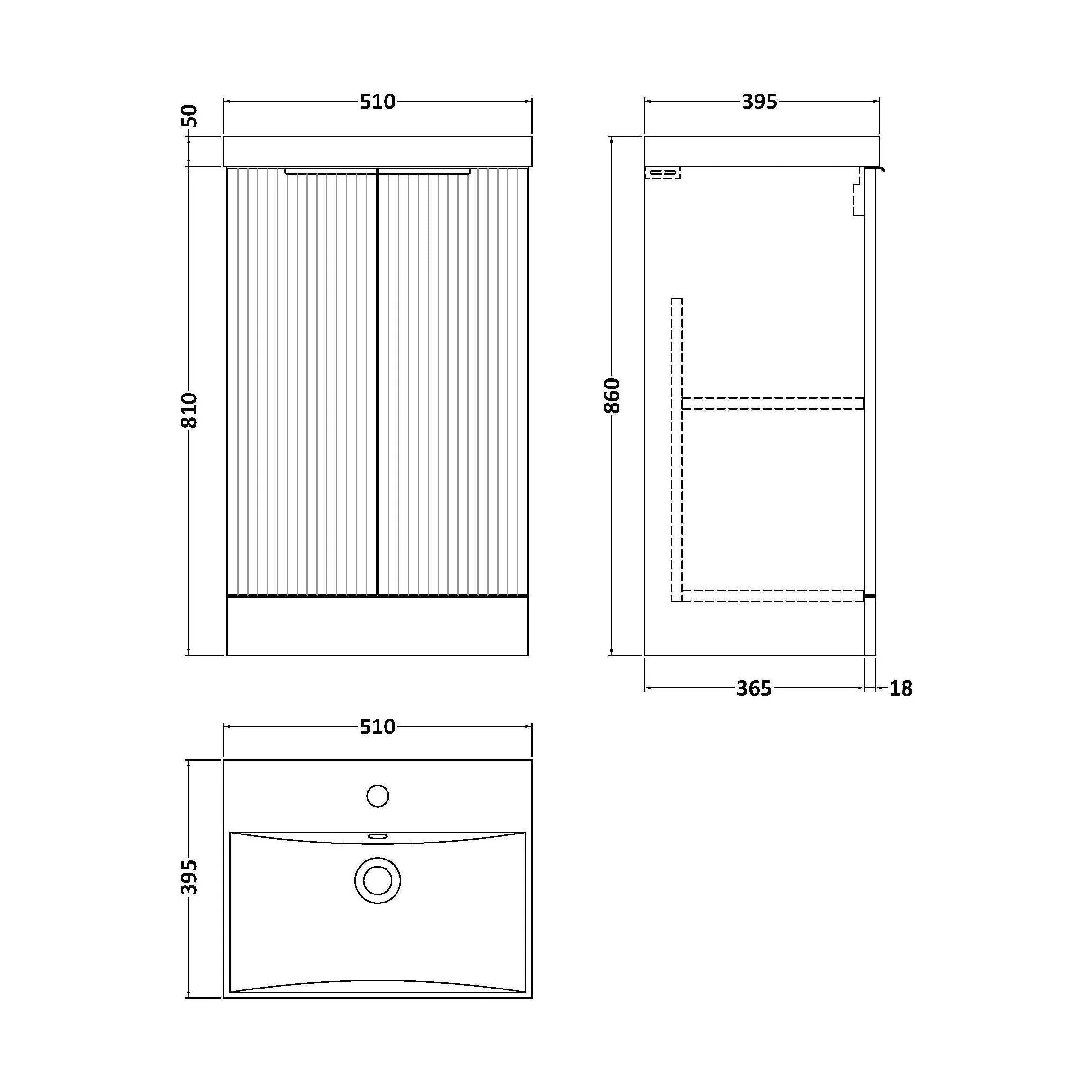 Tixall Fluted 2 Door Floor Standing Vanity Unit with Thin Edge Basin, Satin Blue, 500mm - Image 2