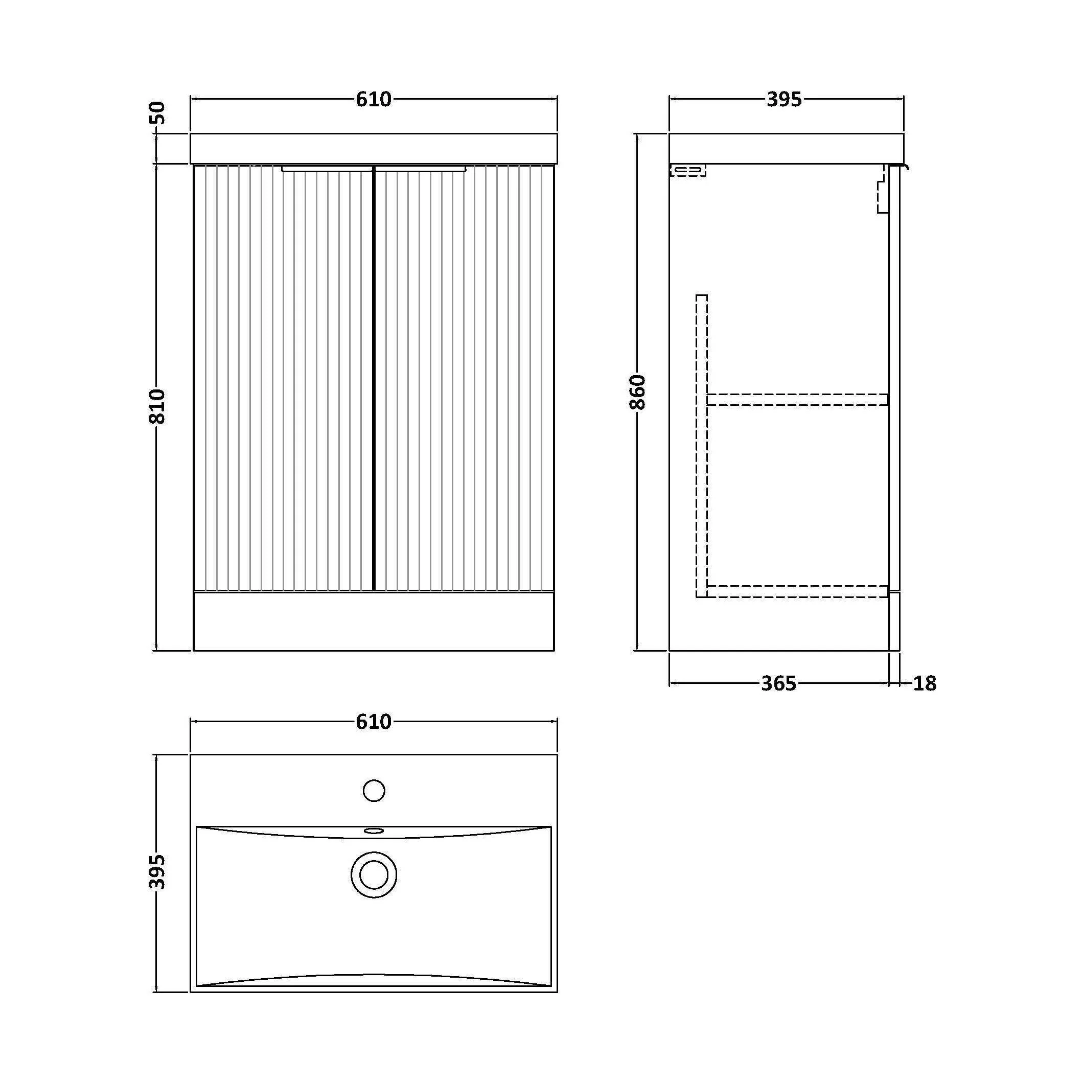 Tixall Fluted 2 Door Floor Standing Vanity Unit with Thin Edge Basin, Satin Green, 600mm - Image 2