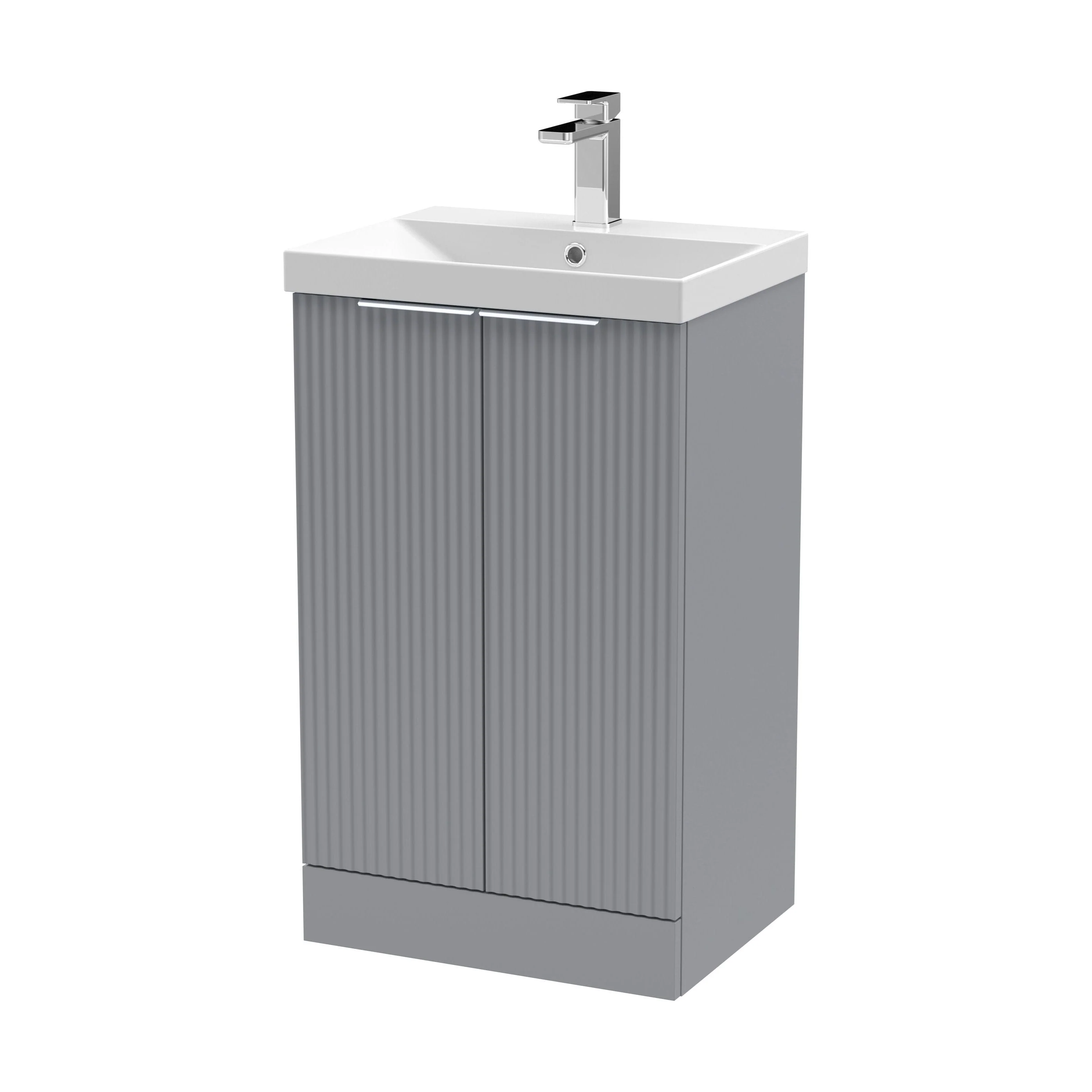 Tixall Fluted 2 Door Floor Standing Vanity Unit with Thin Edge Basin, Satin Grey, 500mm