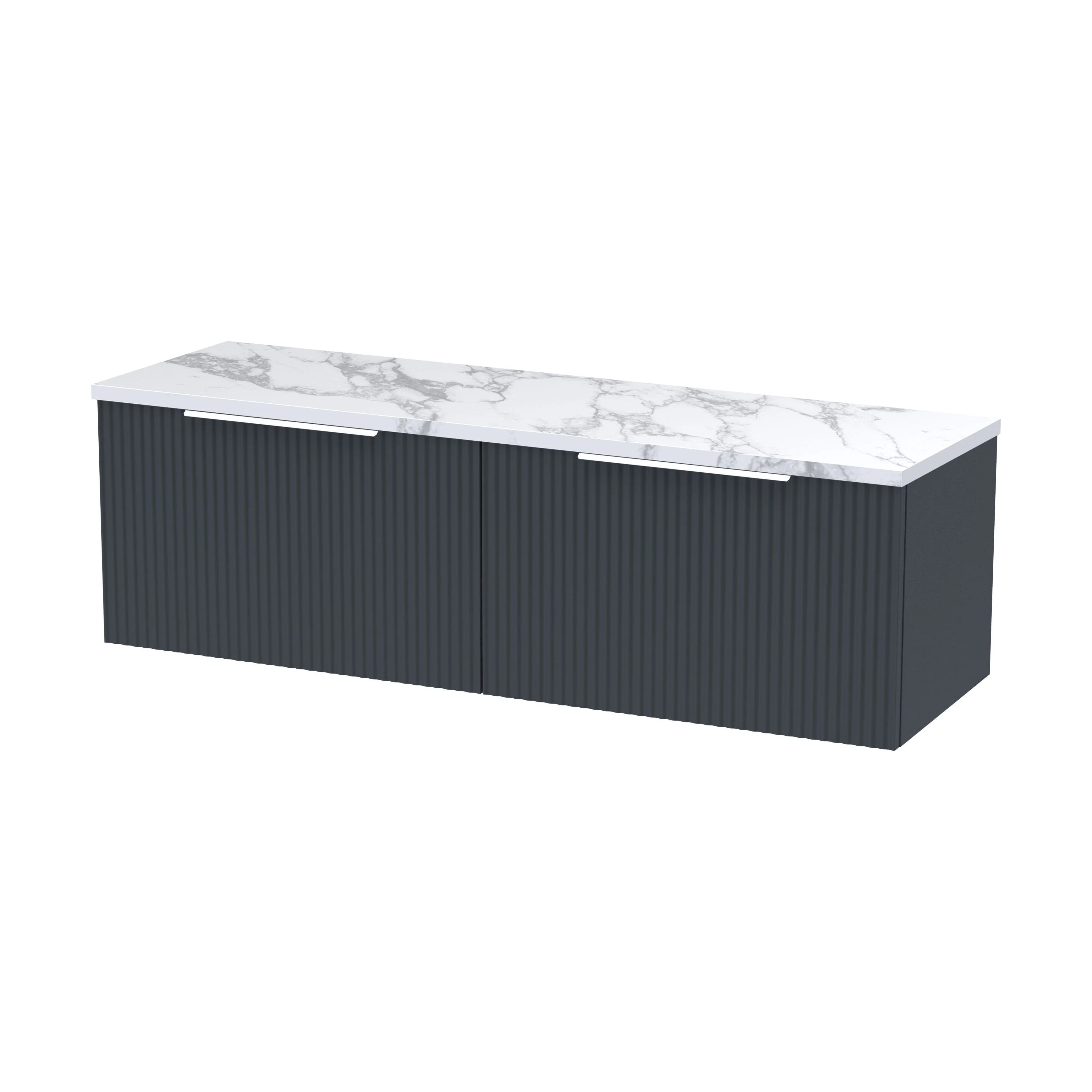 Tixall Fluted 2 Drawer Wall Hung Vanity Unit with Laminate Worktop, Dark Grey, 1200mm