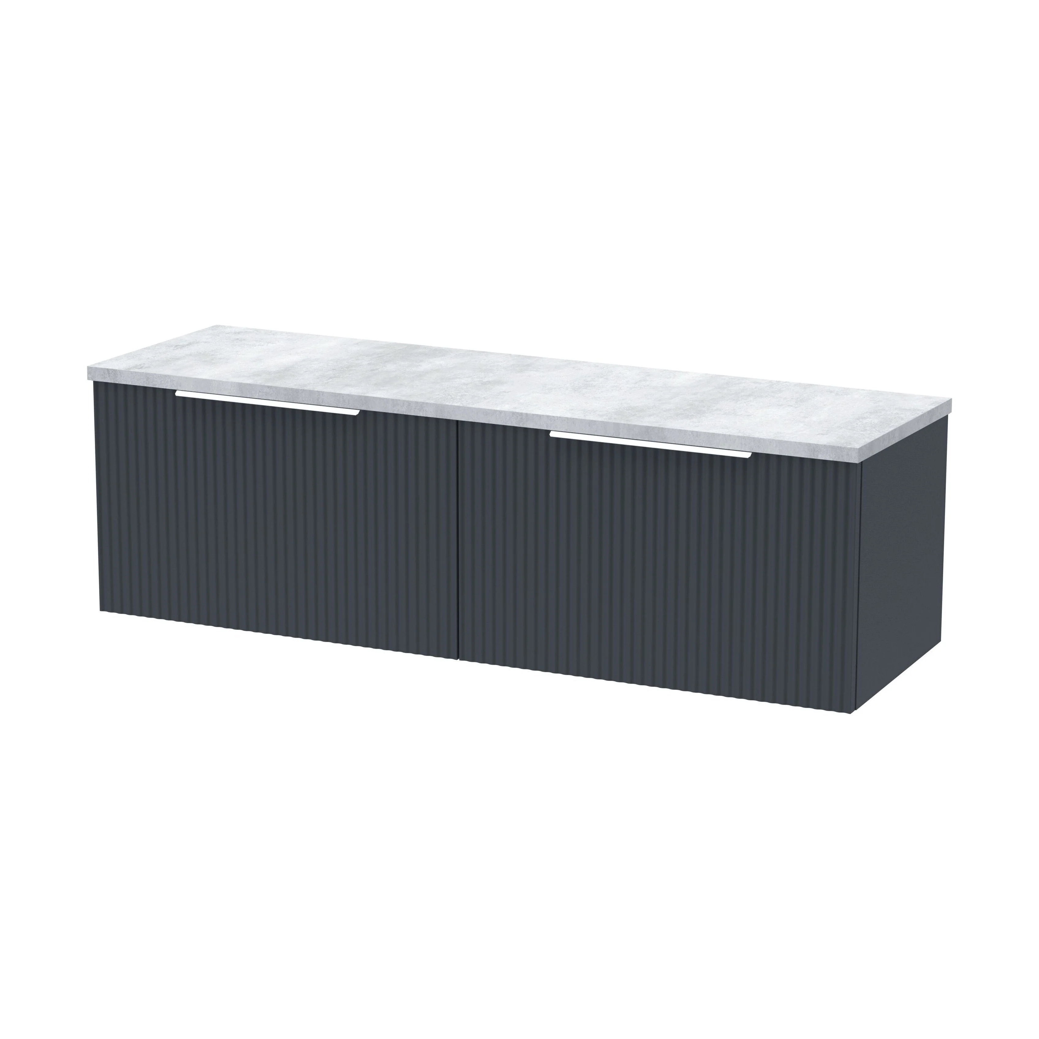 Tixall Fluted 2 Drawer Wall Hung Vanity Unit with Laminate Worktop, Dark Grey, 1200mm