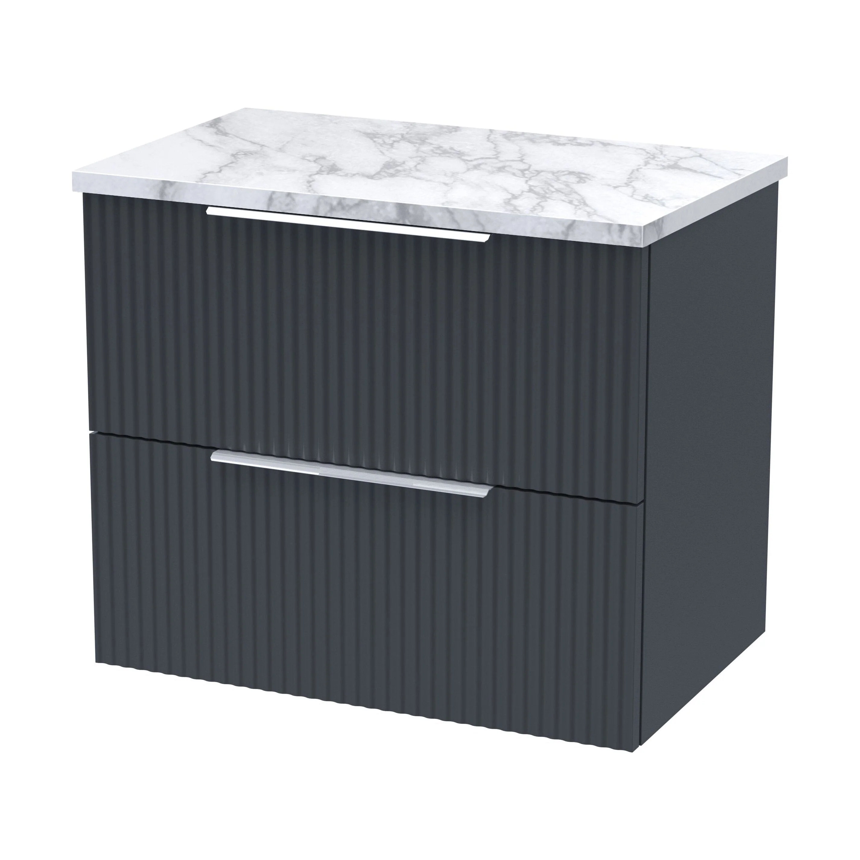 Tixall Fluted 2 Drawer Wall Hung Vanity Unit with Laminate Worktop, Dark Grey, 600mm