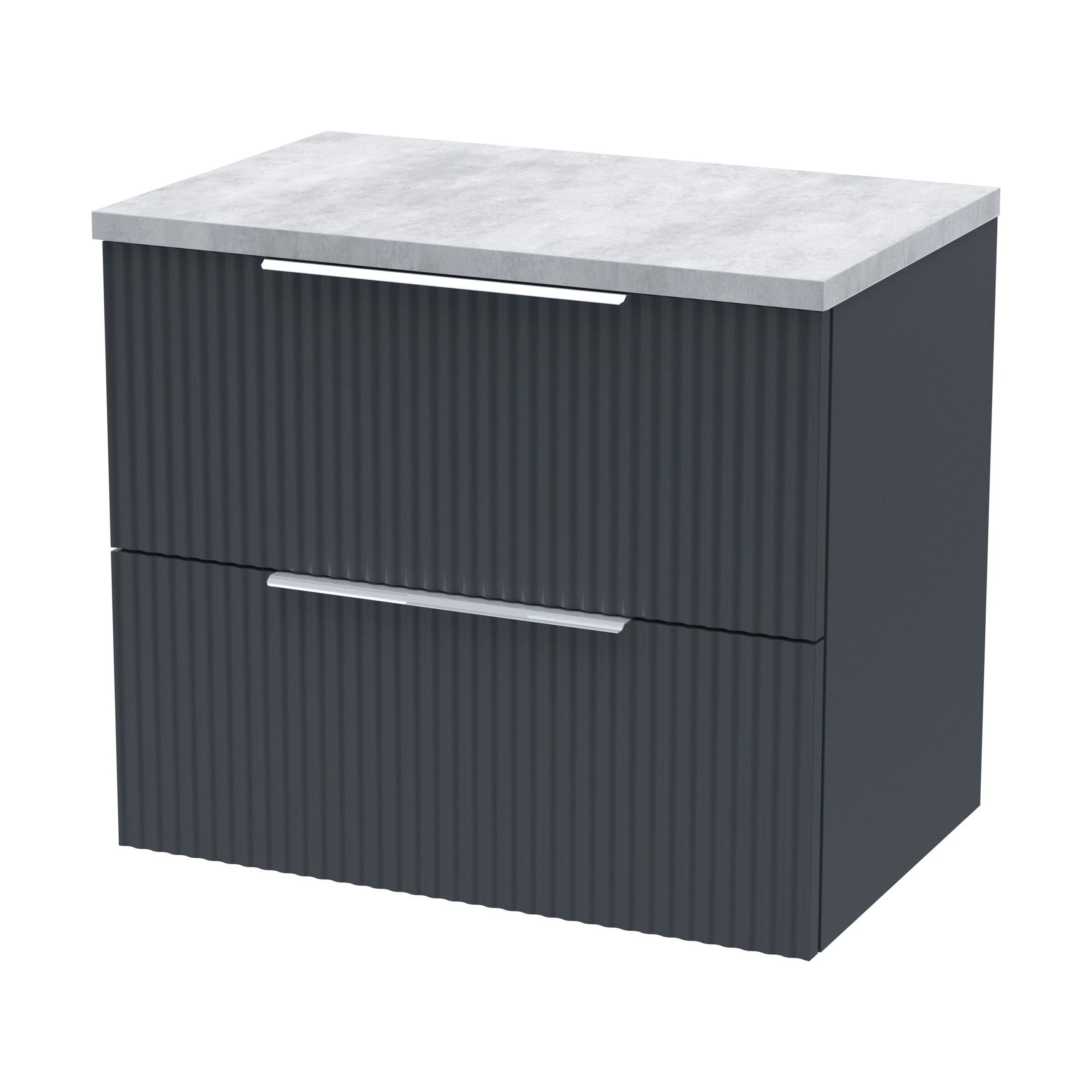 Tixall Fluted 2 Drawer Wall Hung Vanity Unit with Laminate Worktop, Dark Grey, 600mm