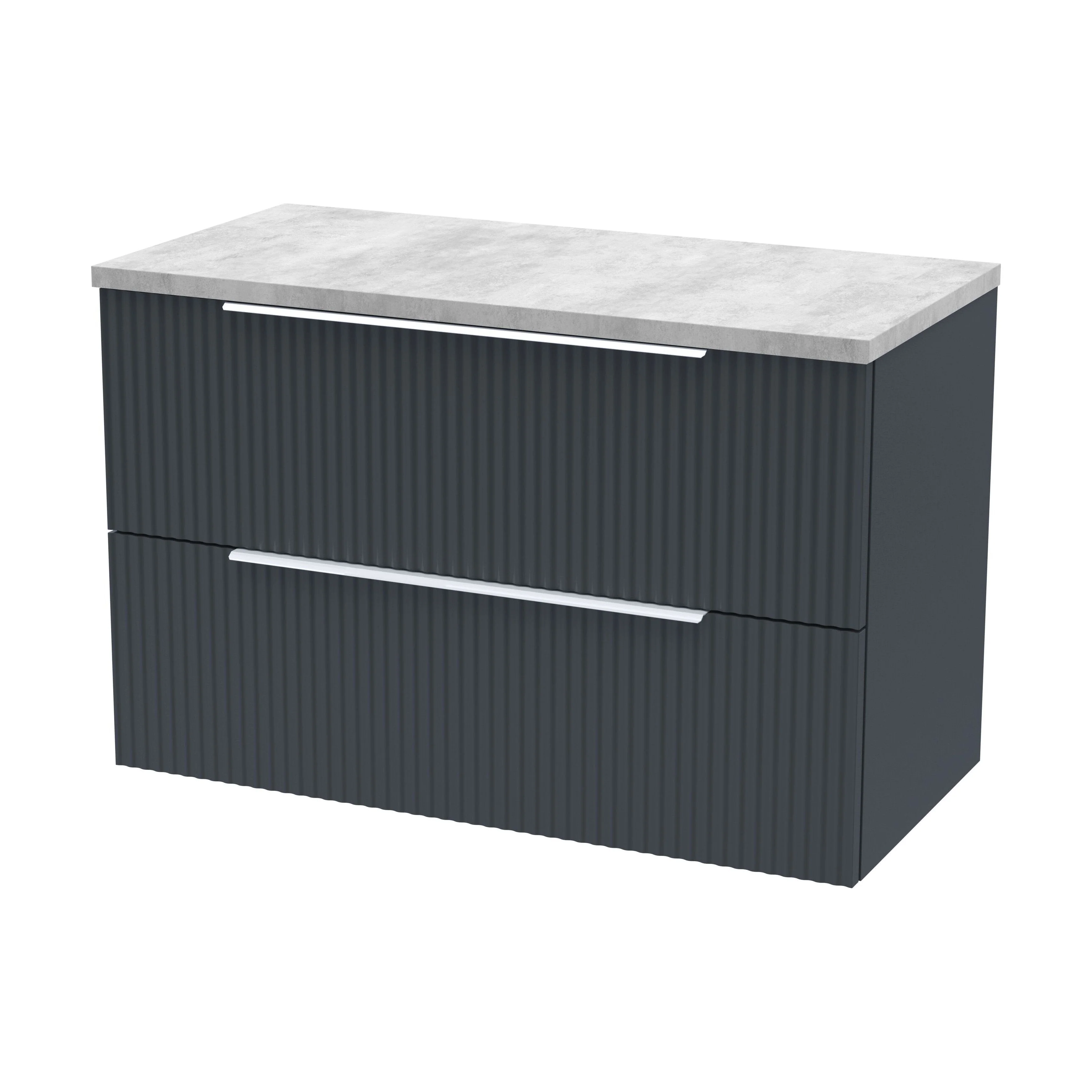 Tixall Fluted 2 Drawer Wall Hung Vanity Unit with Laminate Worktop, Dark Grey, 805mm