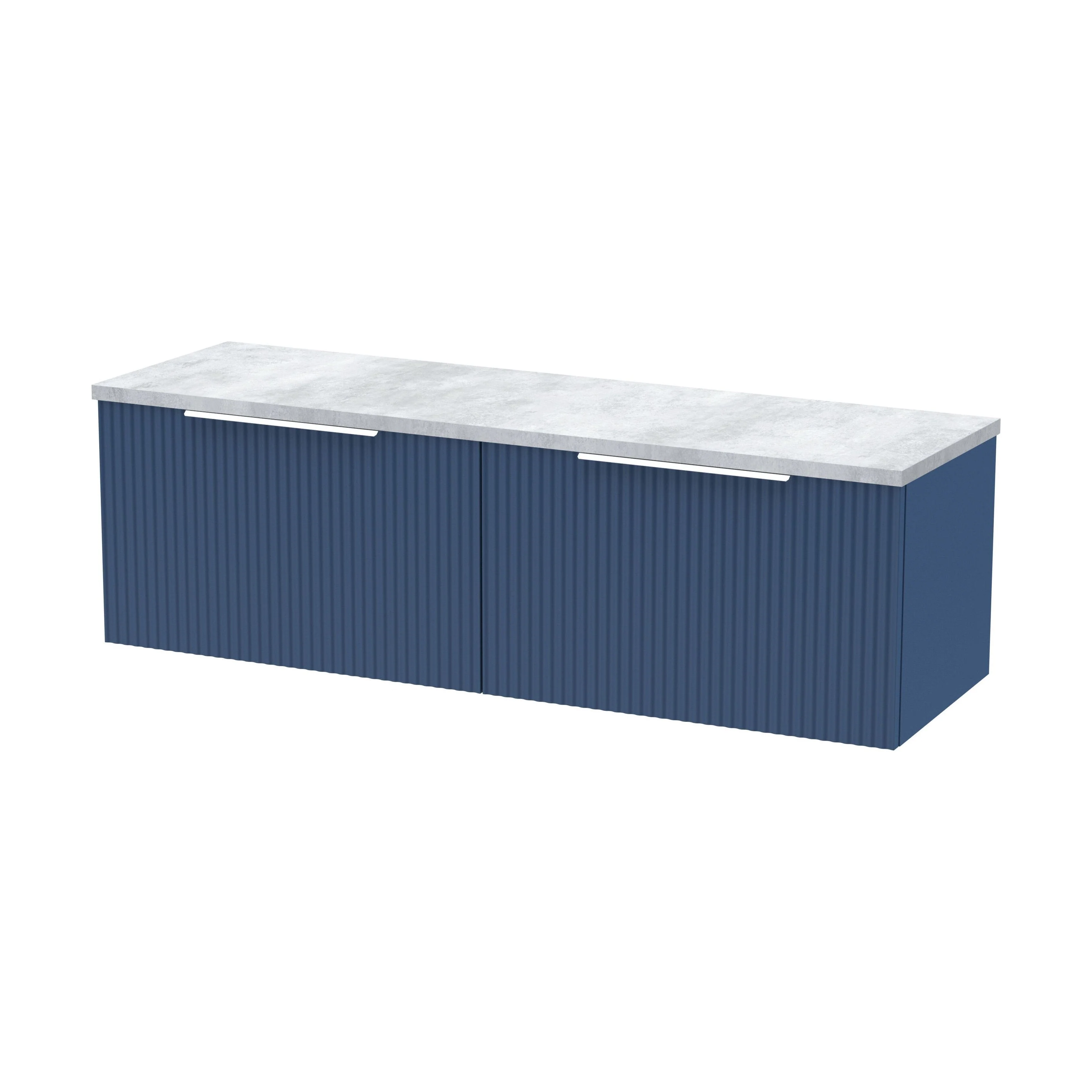 Tixall Fluted 2 Drawer Wall Hung Vanity Unit with Laminate Worktop, Satin Blue, 1200mm