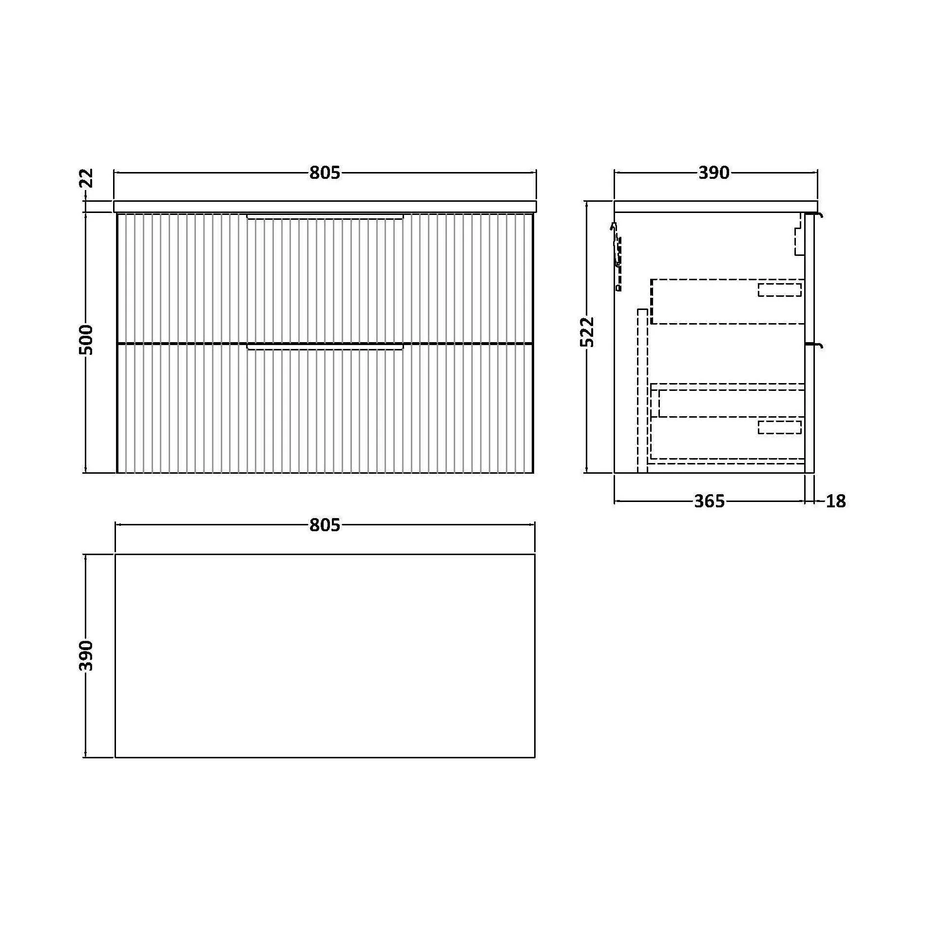Tixall Fluted 2 Drawer Wall Hung Vanity Unit with Laminate Worktop, Satin Green, 800mm - Image 2