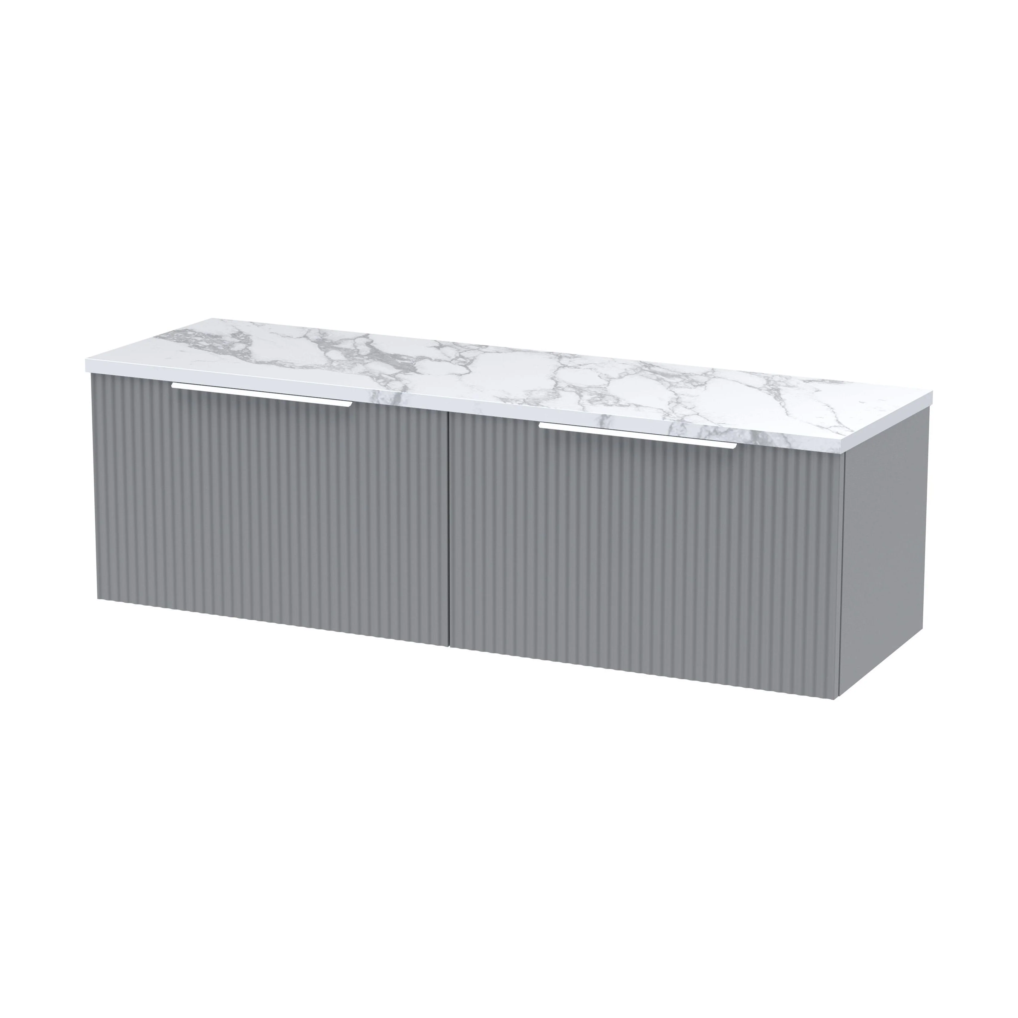 Tixall Fluted 2 Drawer Wall Hung Vanity Unit with Laminate Worktop, Satin Grey, 1200mm