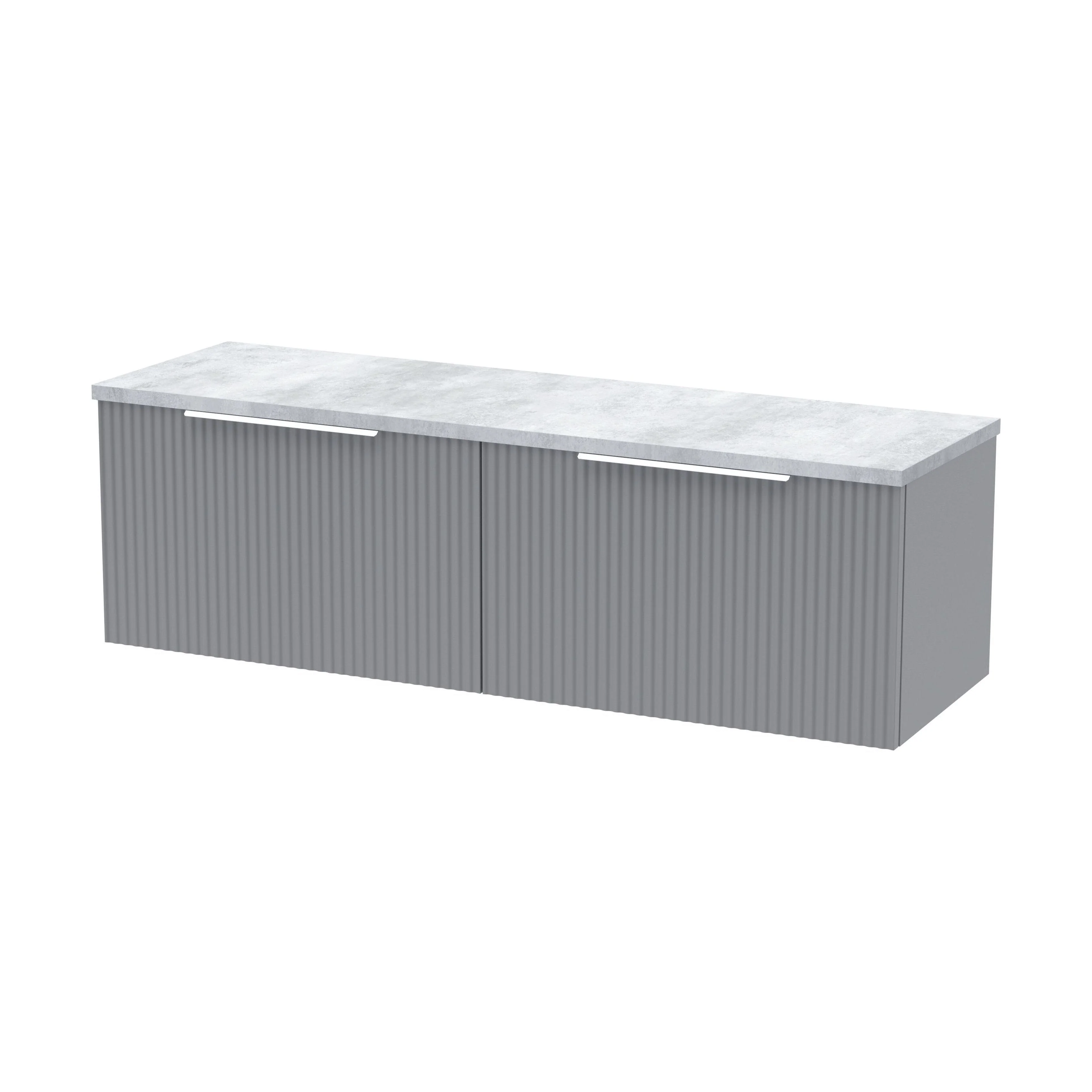 Tixall Fluted 2 Drawer Wall Hung Vanity Unit with Laminate Worktop, Satin Grey, 1200mm