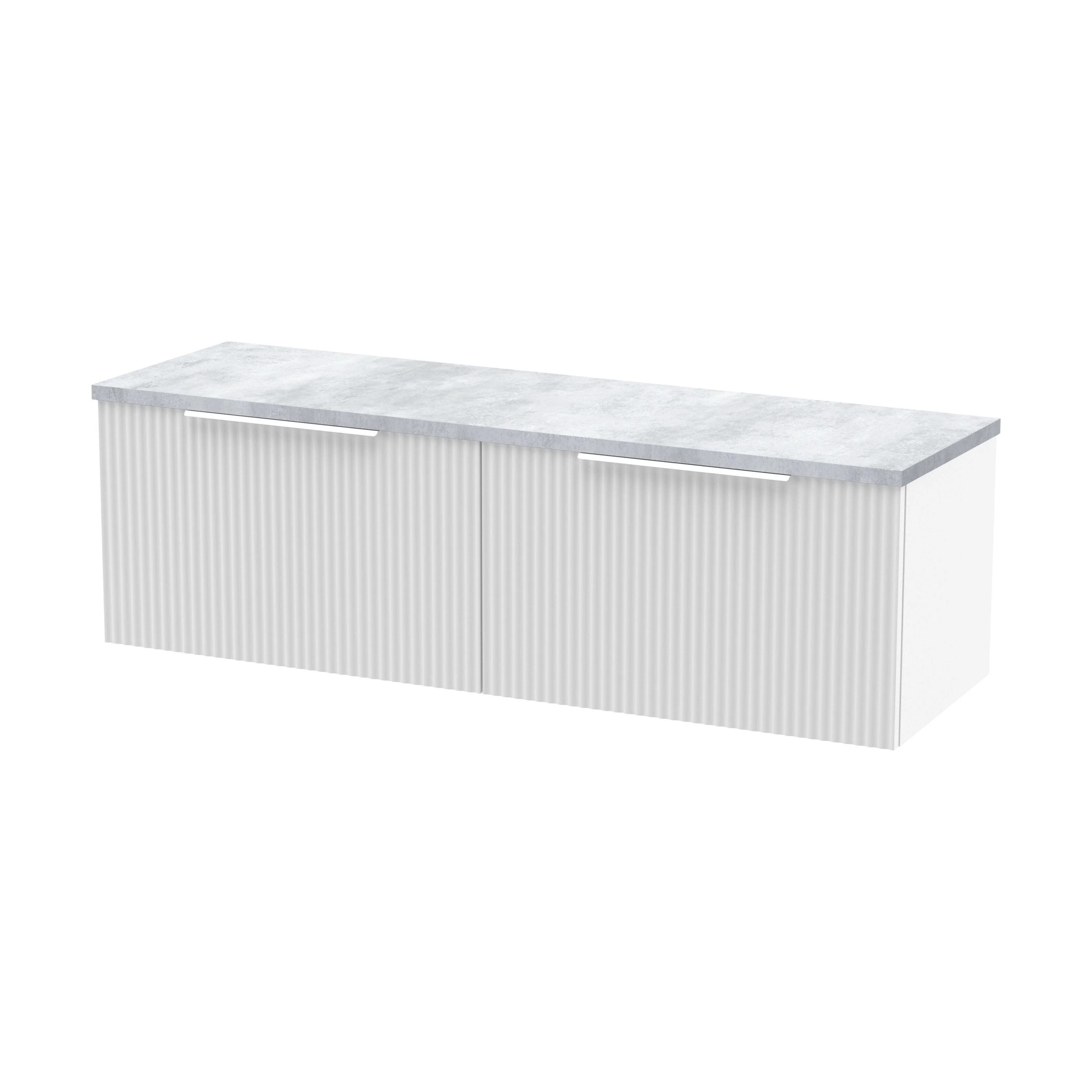Tixall Fluted 2 Drawer Wall Hung Vanity Unit with Laminate Worktop, Satin White, 1200mm