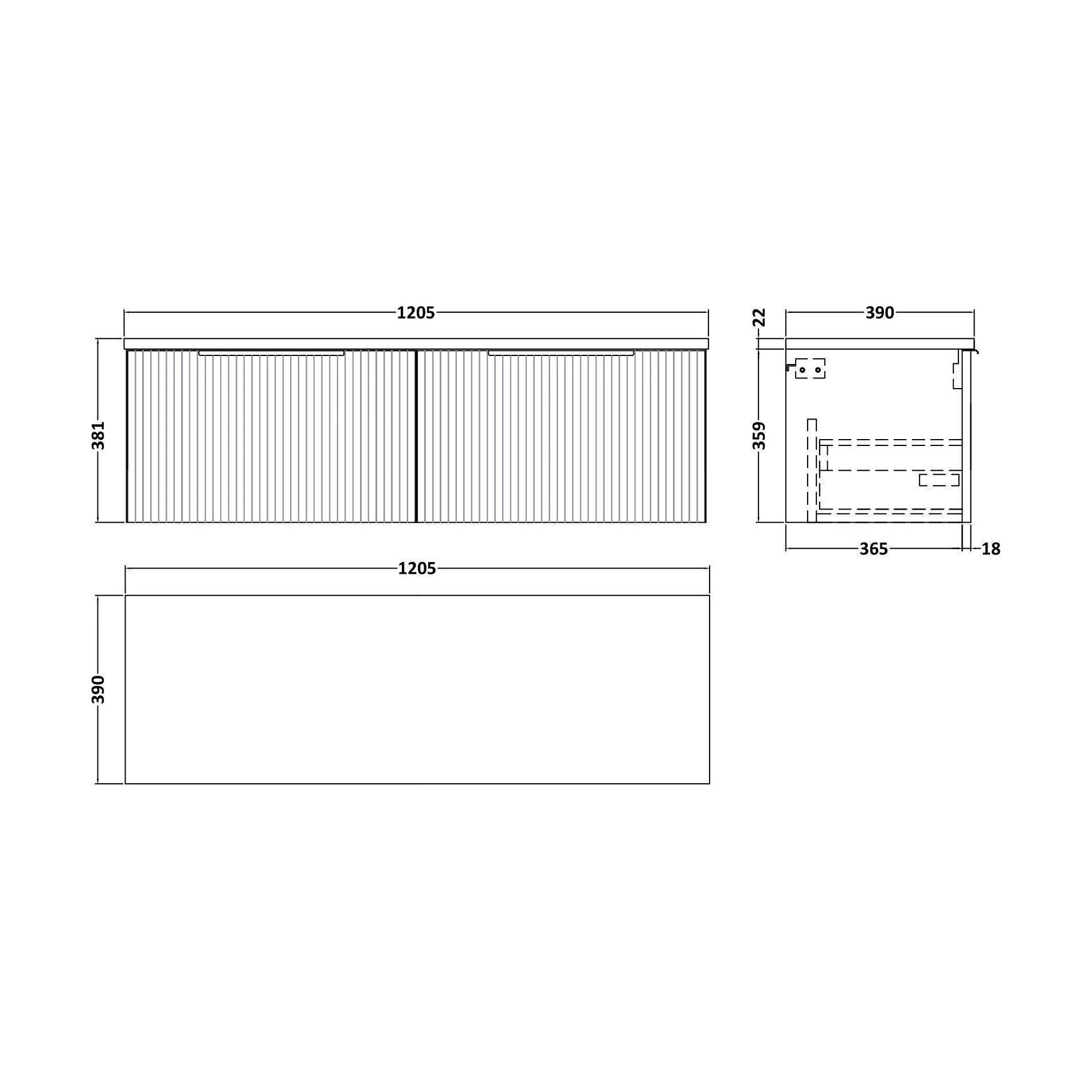 Tixall Fluted 2 Drawer Wall Hung Vanity Unit with Laminate Worktop, Satin White, 1200mm - Image 2