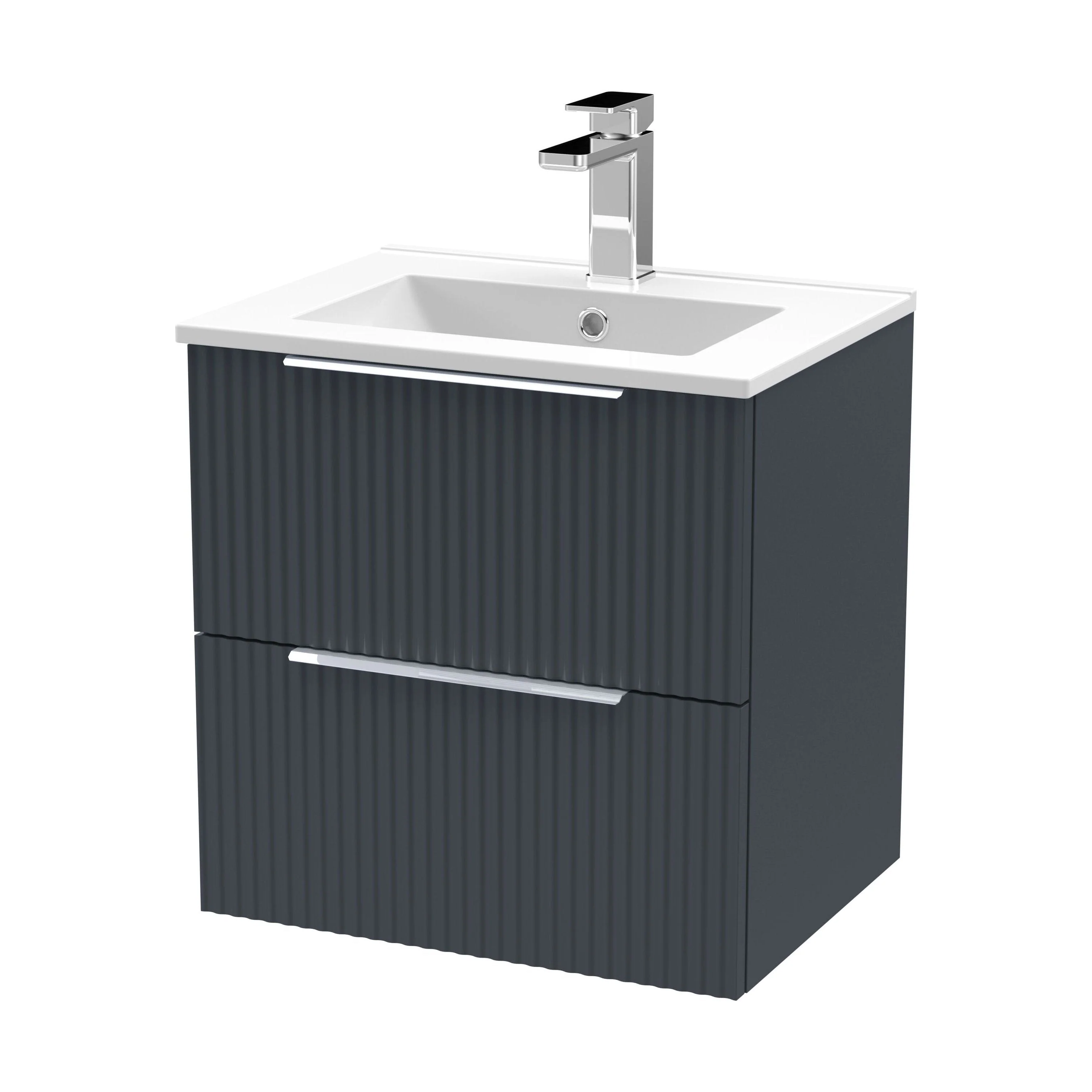 Tixall Fluted 2 Drawer Wall Hung Vanity Unit with Minimalist Basin, Dark Grey, 500mm