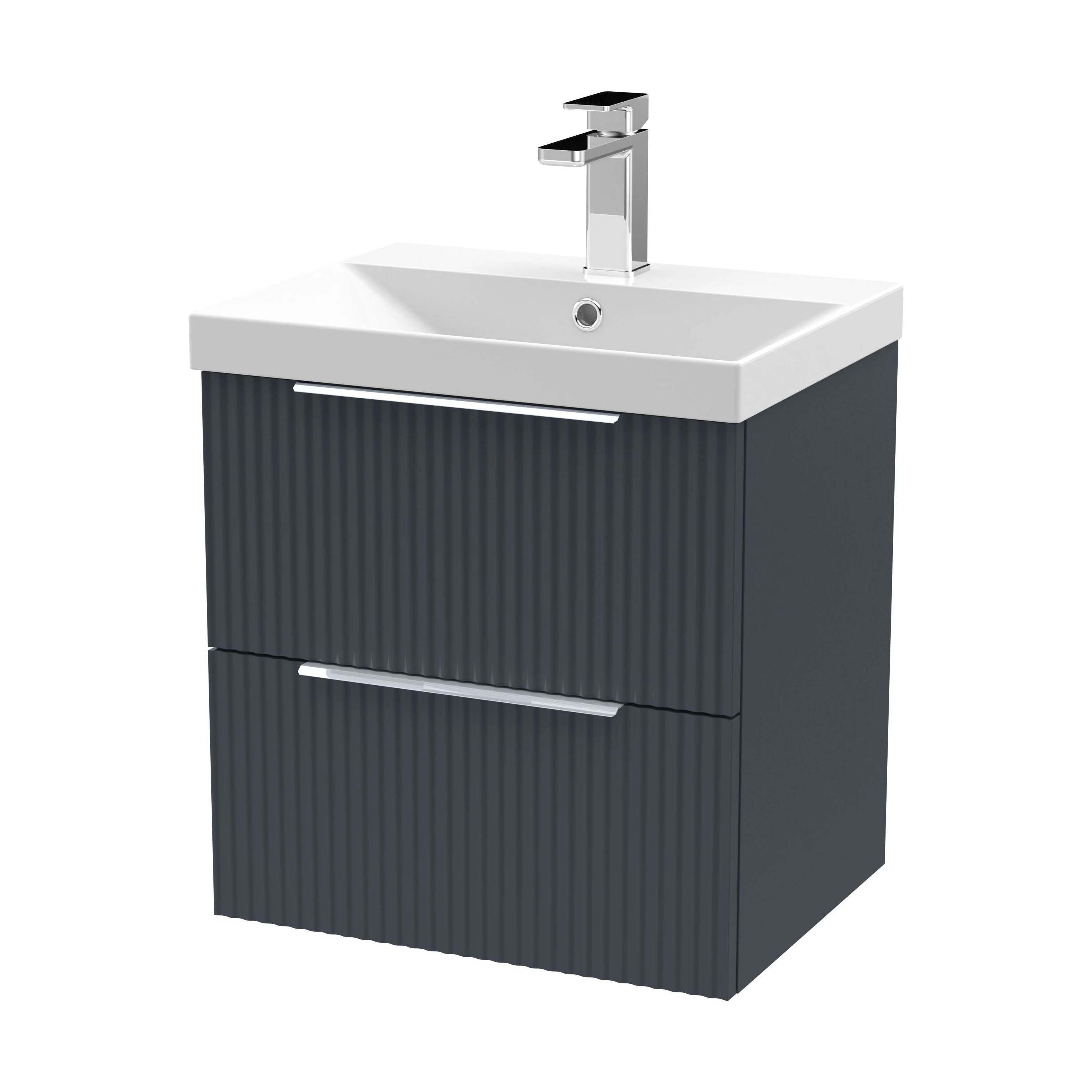 Tixall Fluted 2 Drawer Wall Hung Vanity Unit with Thin Edge Basin, Dark Grey, 500mm