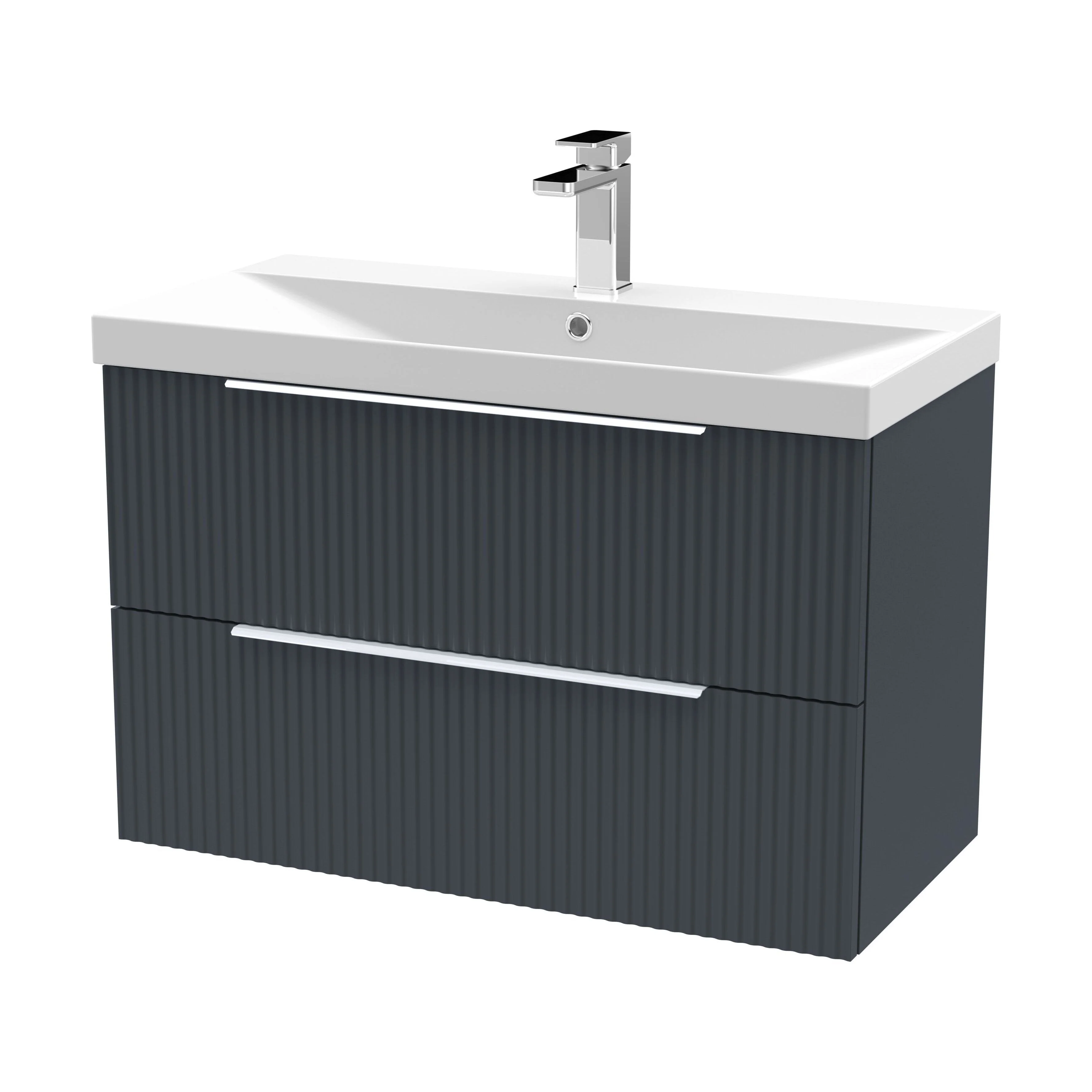 Tixall Fluted 2 Drawer Wall Hung Vanity Unit with Thin Edge Basin, Dark Grey, 800mm