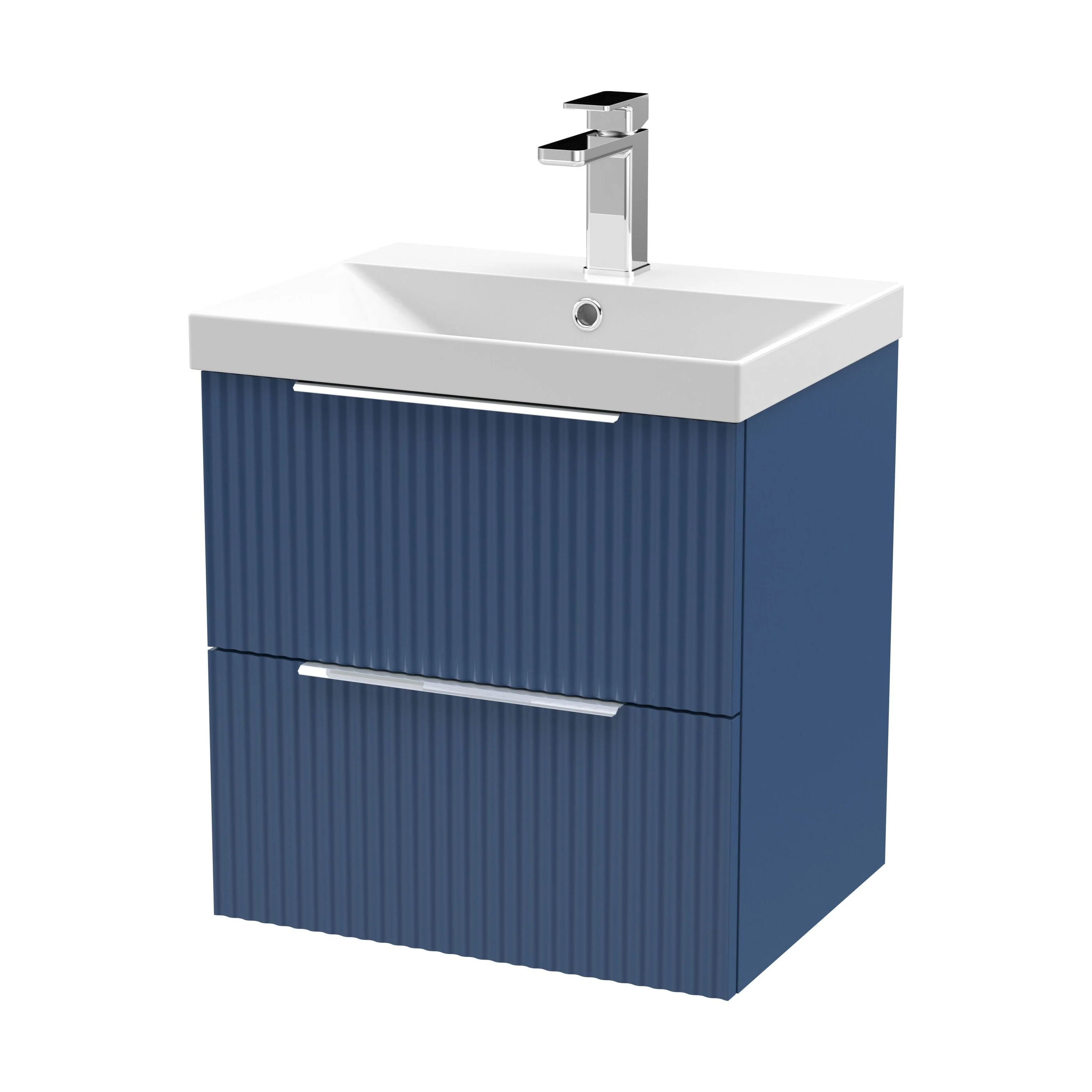 Tixall Fluted 2 Drawer Wall Hung Vanity Unit with Thin Edge Basin, Satin Blue, 500mm