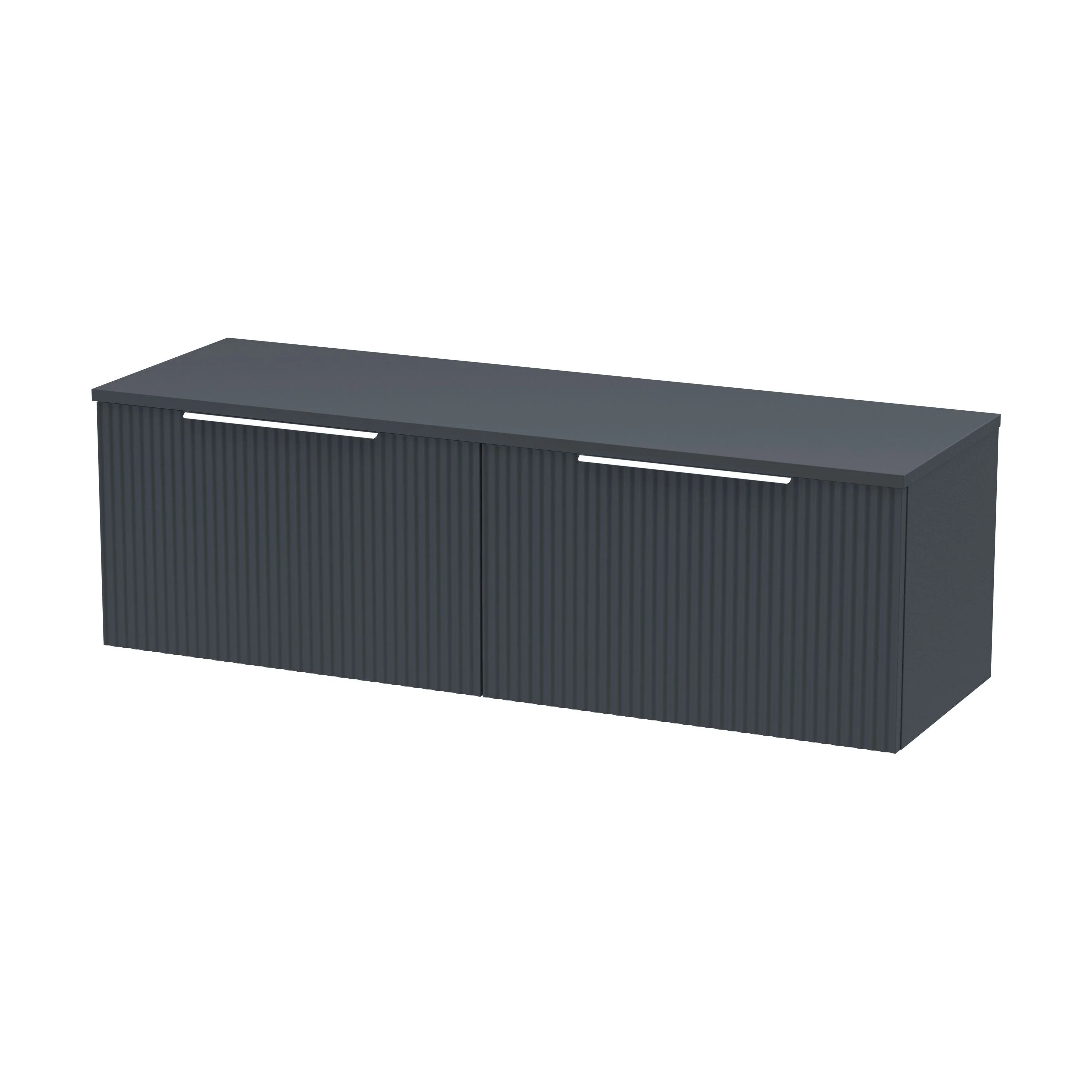 Tixall Fluted 2 Drawer Wall Hung Vanity Unit with Worktop, Dark Grey, 1200mm